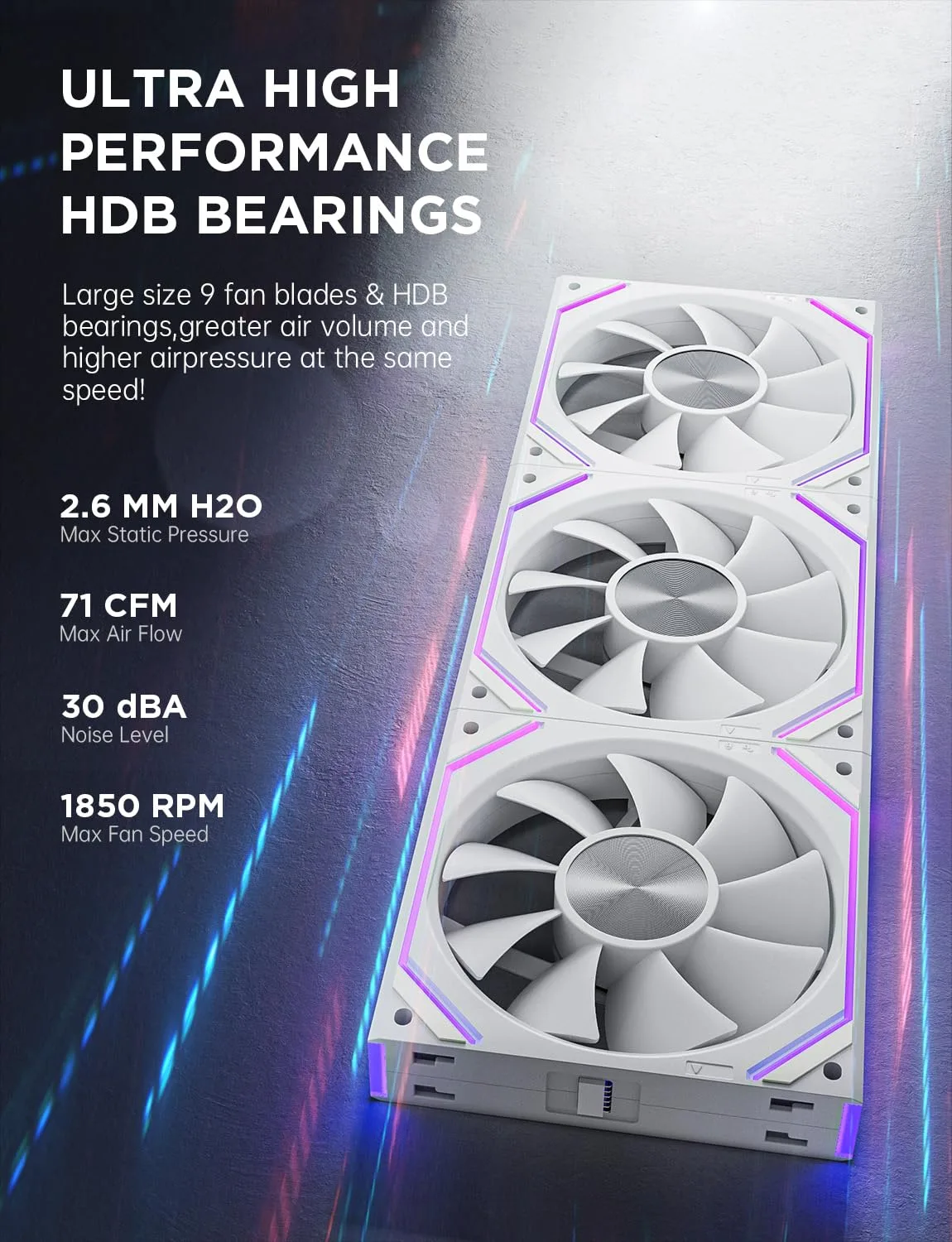 Asiahorse Dawn 120mm Case Fan, ARGB PWM 1850RPM/71CFM Airflow, Forward & Reverse Blade Design, Low Noise, Precision HDB Bearings High Performance UNI PC Fan Modular Daisy Chain