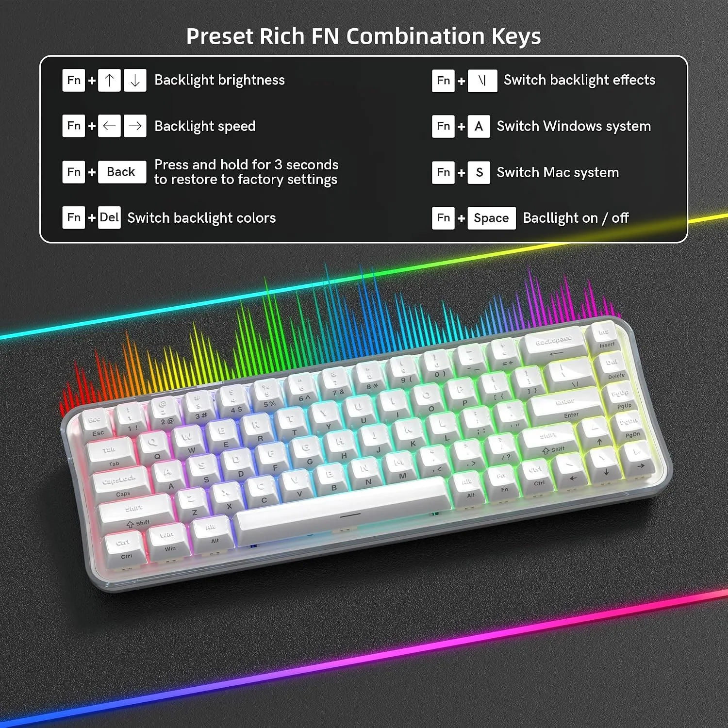 Womier Q61 PRO 60% Wireless Creamy Keyboard, White Jelly Gaming Keyboard