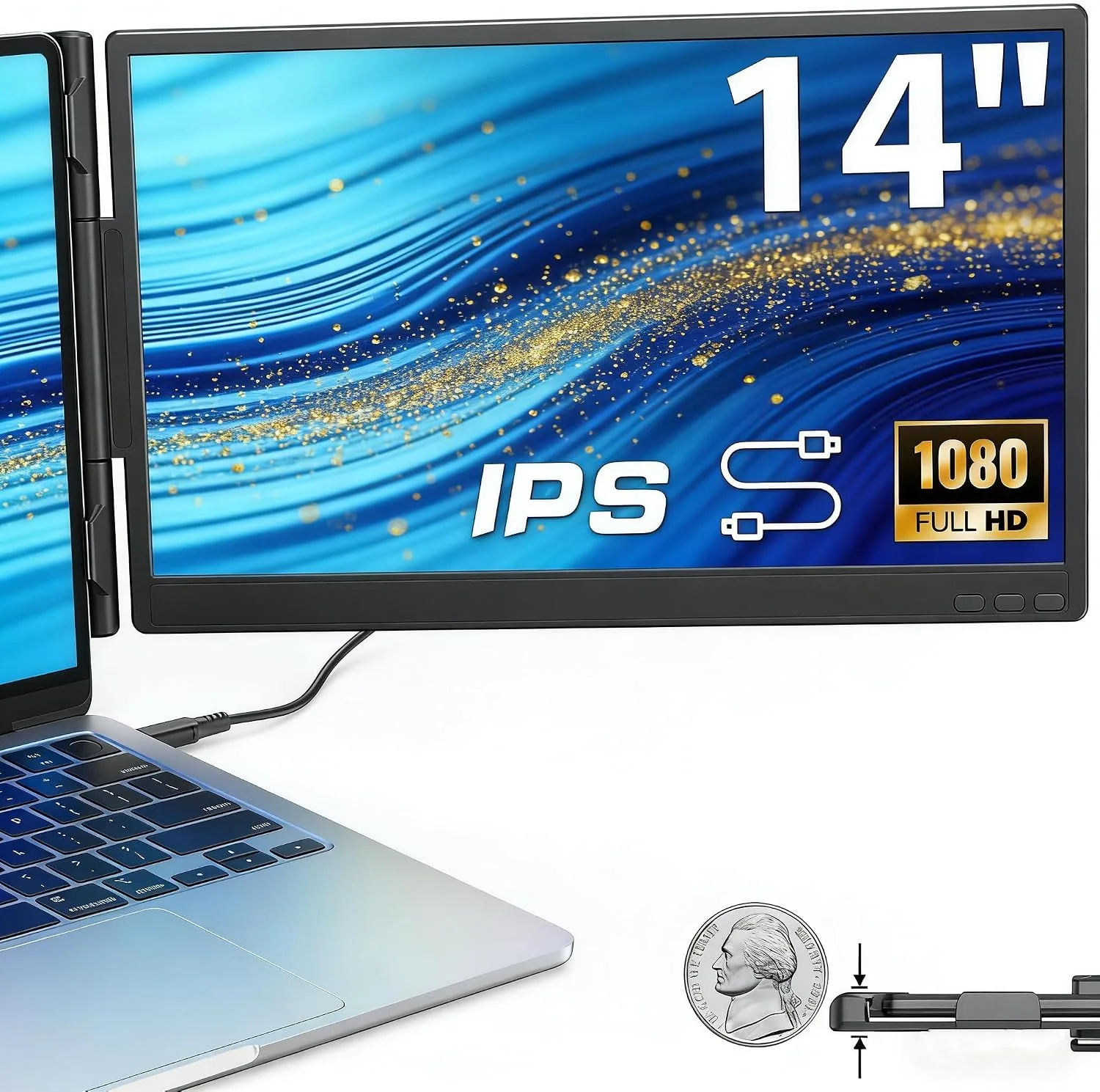 Monitor portátil Apildella 14" FHD IPS para laptop con USB-C y HDMI