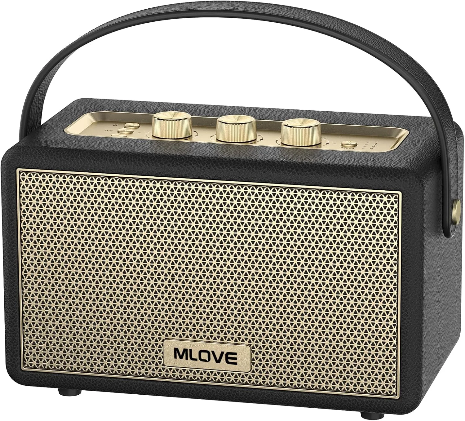 MLOVE A200 Portable Retro Bluetooth Speaker with Aux Input, USB Port, Micro SD Card Slot - Decorative Wireless Bookshelf Speakers Battery Powered, House Warming Gifts for New Home, Black and Gold