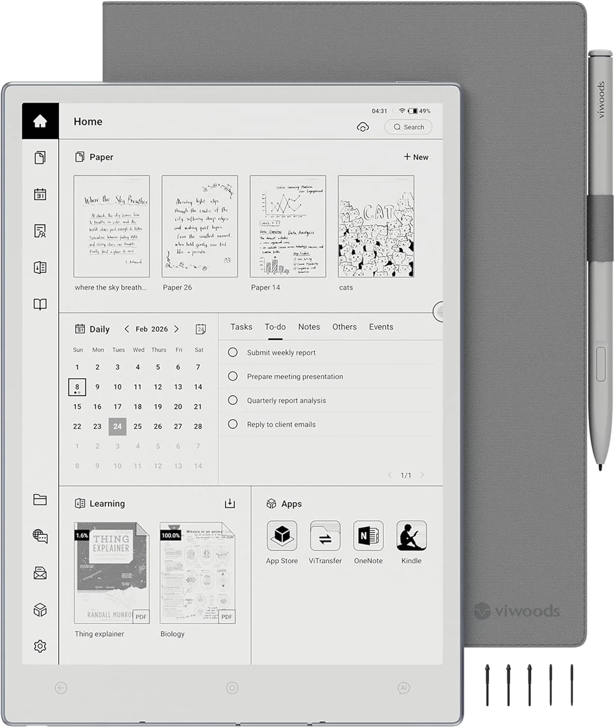 VIWOODS AiPaper Mini 8.2" AI E Ink Tablet, Digital Notebook Bundle with Pen