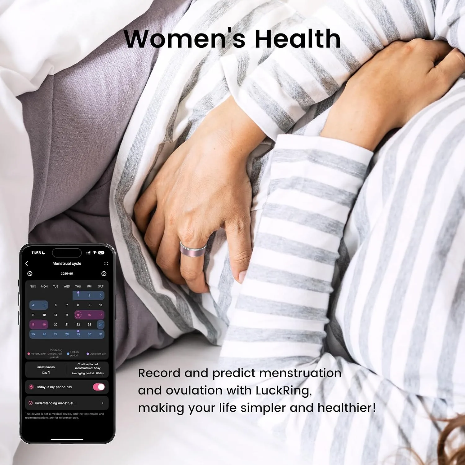 Smart Ring for Women & Men, IP68 Health Fitness Tracker (Pink, 6)