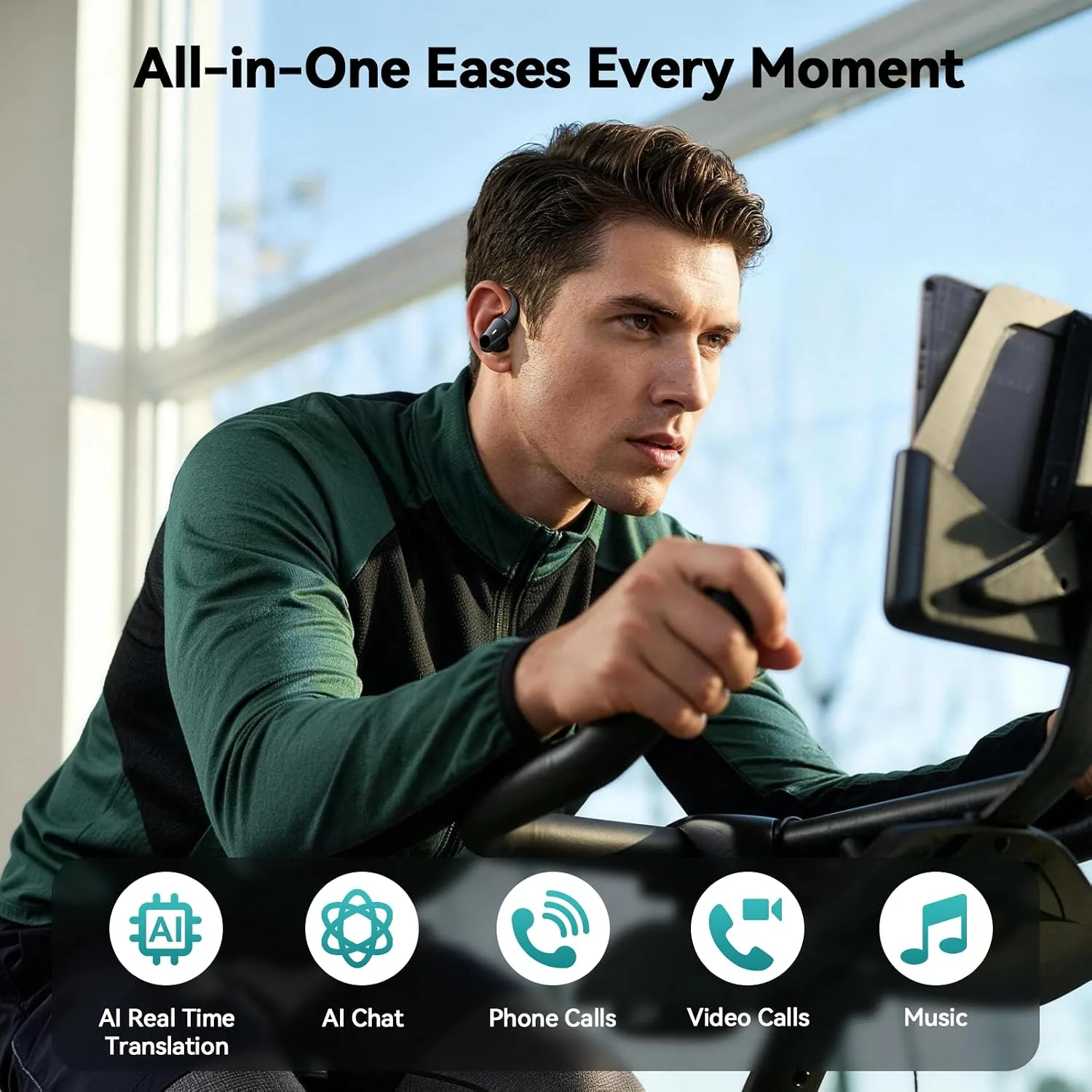 Active Noise Cancelling Ear Buds Wireless Bluetooth Headphones 80H Playtime Display Charging Case 50dB ANC Over Ear Hooks Earbuds with Hi-Res Sound Clear Calls for Sports Running AI Translation Black