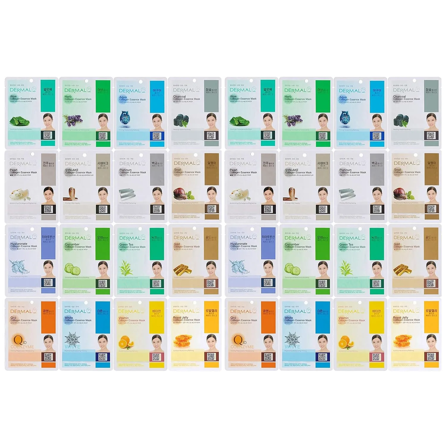 DERMAL 32 Combo Pack Made in Korea Facial Mask – 20+ Years of K-Beauty Experience, Premium Quality Korean Sheet Masks for Daily Skincare Routine