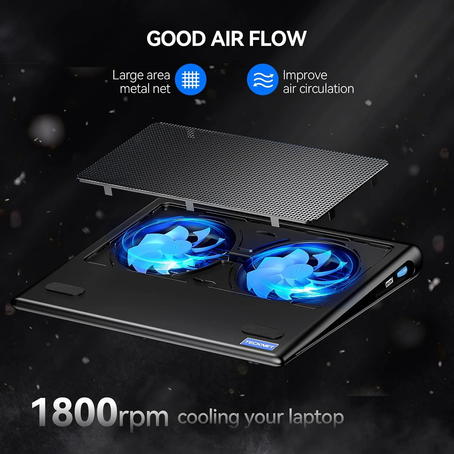 TECKNET Laptop Cooling Pad - 12"-15.6" Laptop Cooler with Quiet Cooling Fan