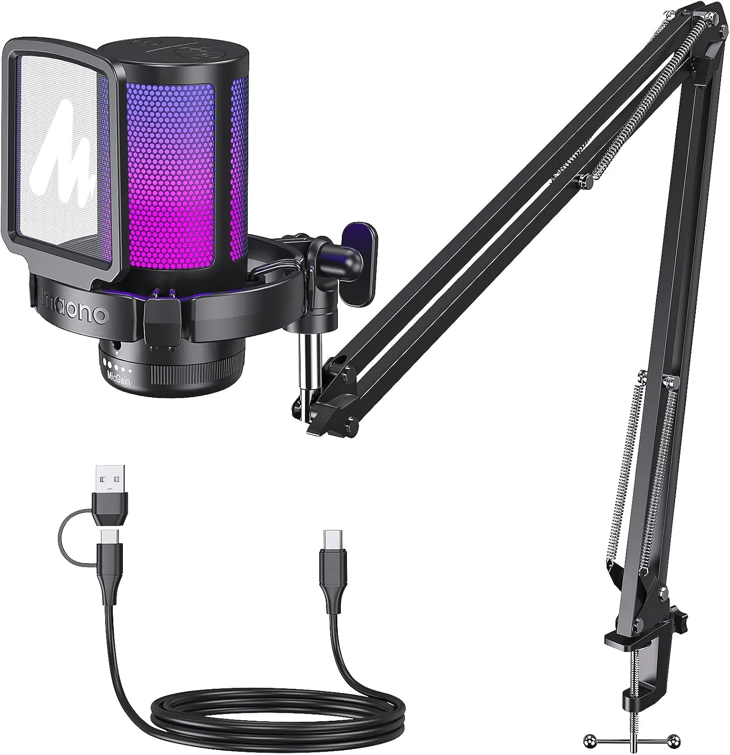 MAONO DGM20S USB Gaming Microphone for PC, Noise Reduction Condenser Mic