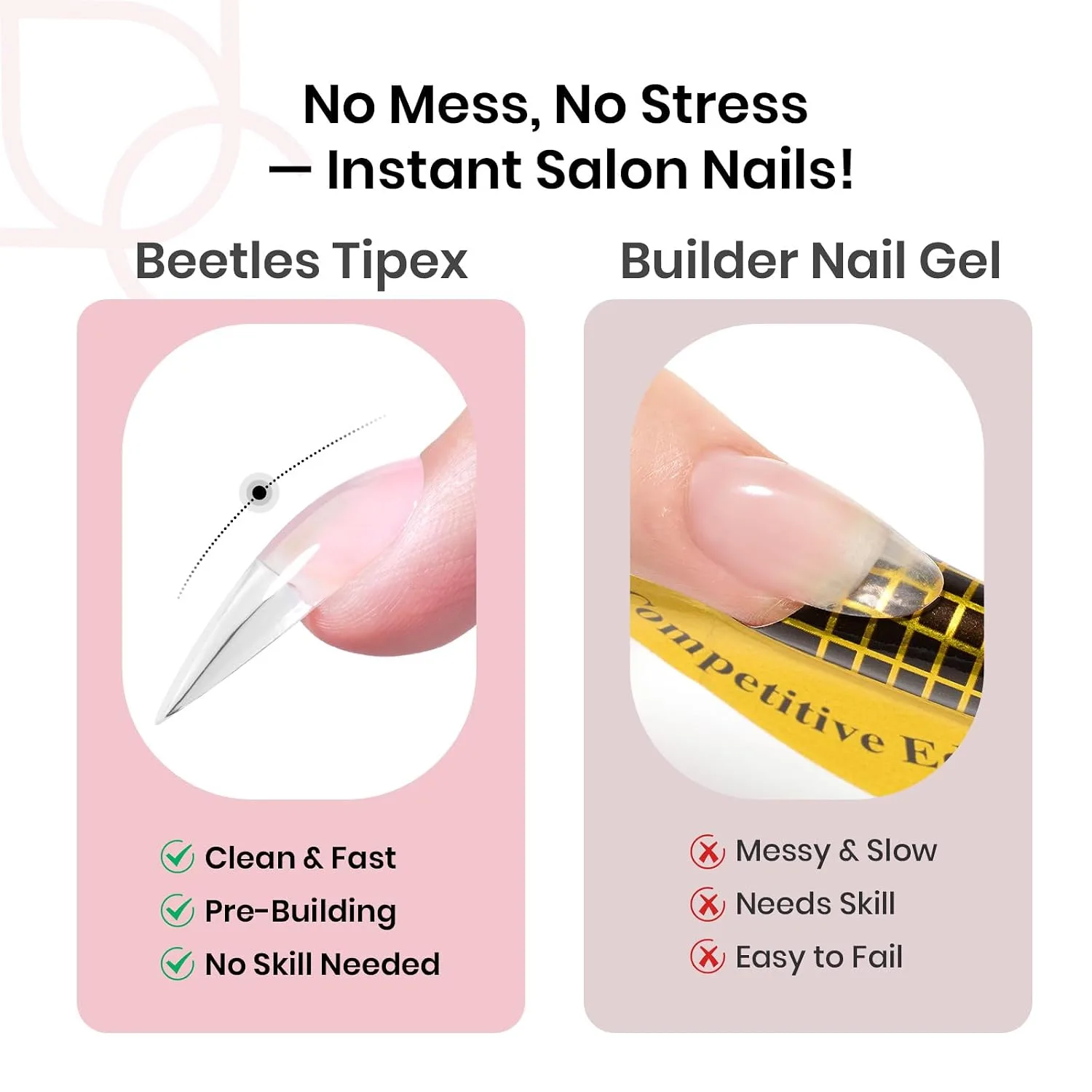Beetles Tipex Instant Apex Nail Tips, Medium Stiletto 192pcs 16 Sizes 00-14