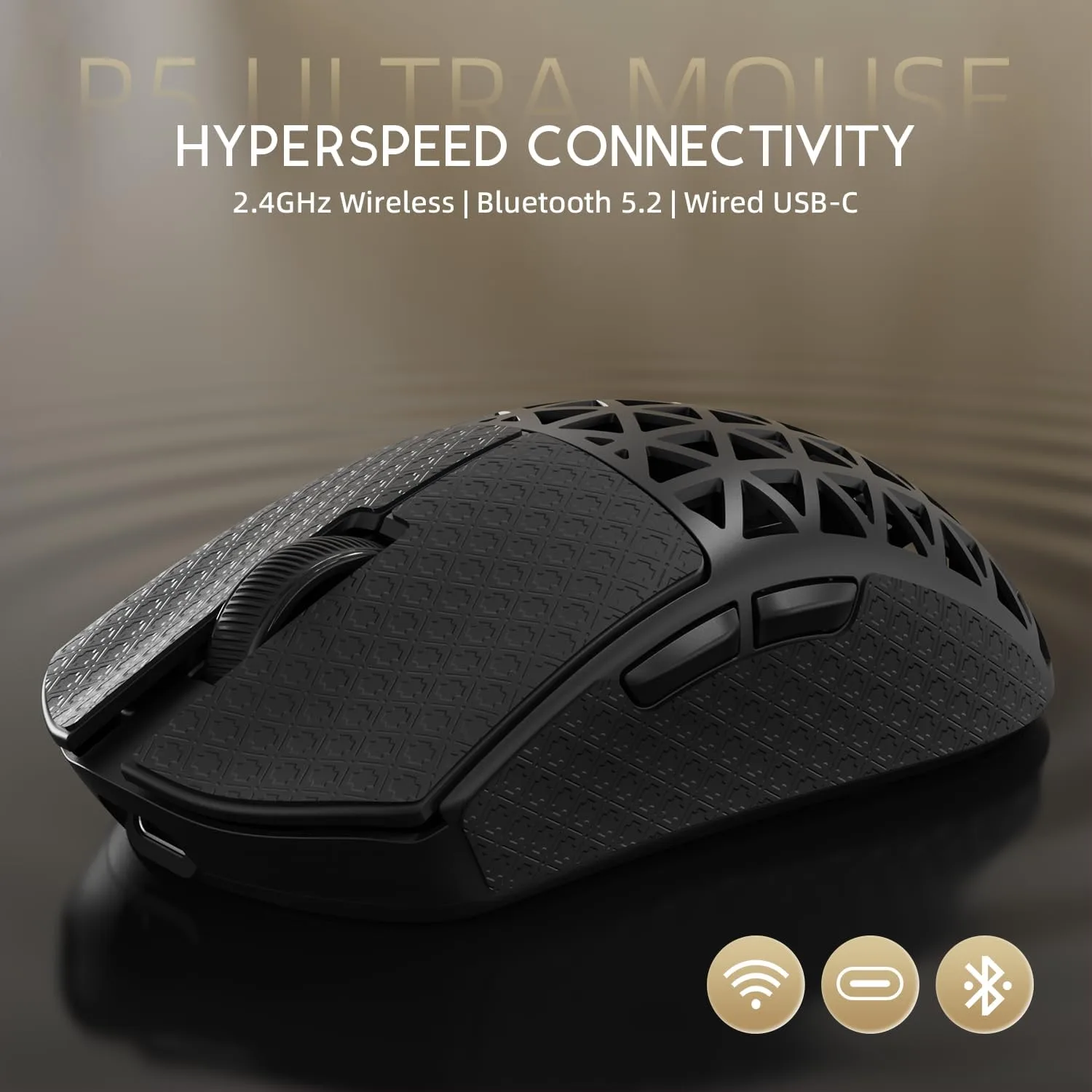 ATTACK SHARK R5Ultra 8K Carbon Fiber Wireless Gaming Mouse, Black&Tape