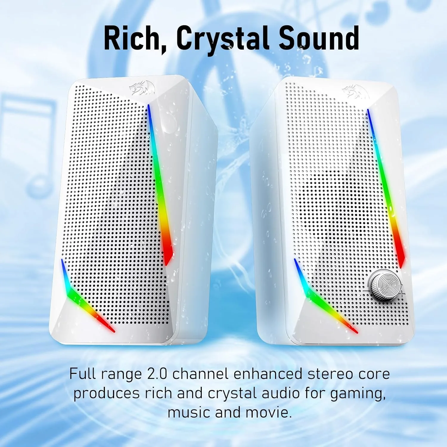 Redragon GS510 RGB Wired Desktop Speakers, 2.0 Channel Stereo Sound, White