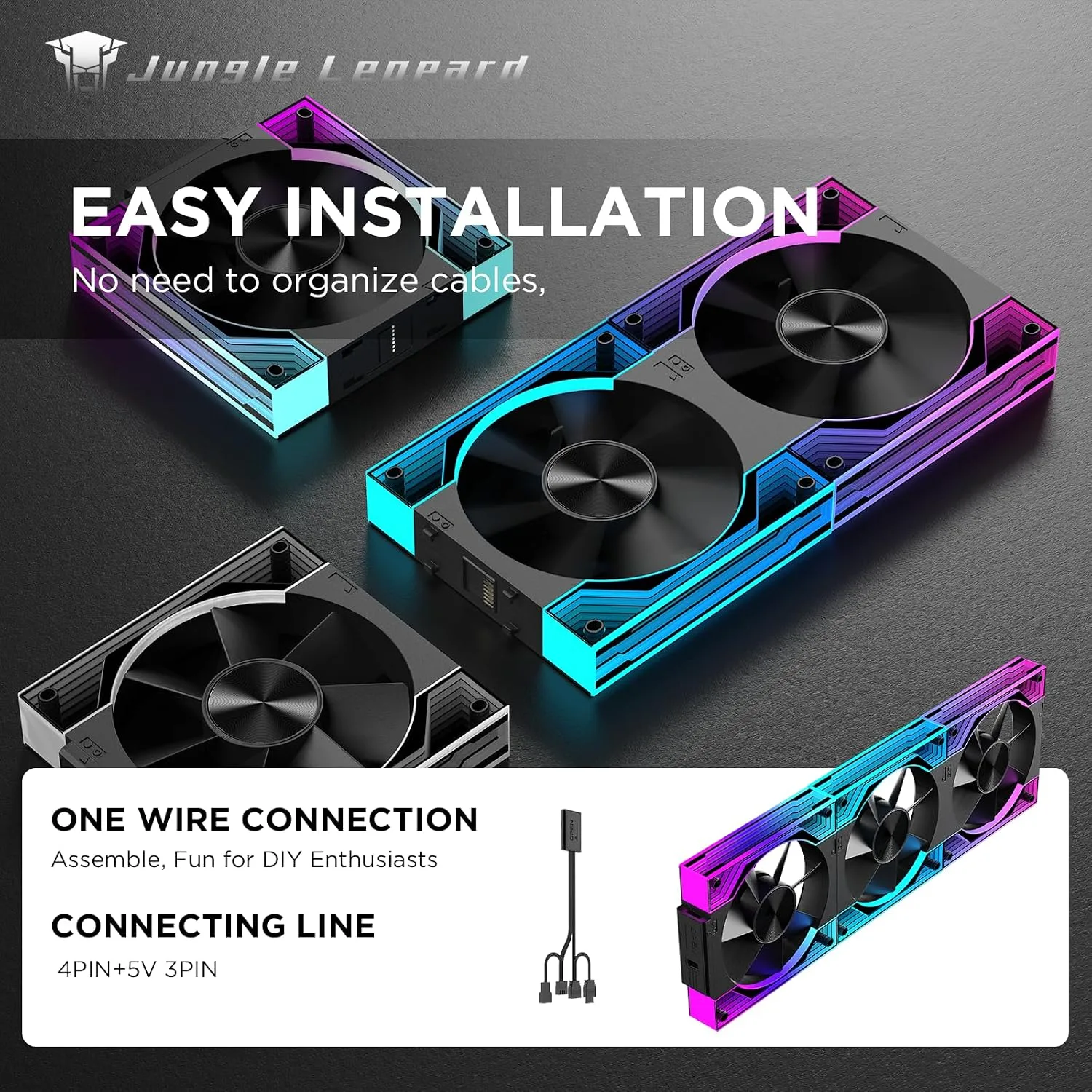 Interstellar V3 120mm PC Case Fan Infinity Mirror Module Daisy-Chain 120mm RGB PWM Fan Triple Pack Suitable for Computer Case & 360mm AIO Cooler(Black-3Pack