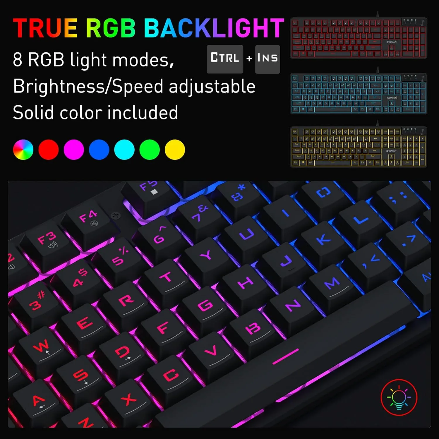 Redragon K521-E Gaming Keyboard with Knob, RGB 104 Keys Wired Keyboard