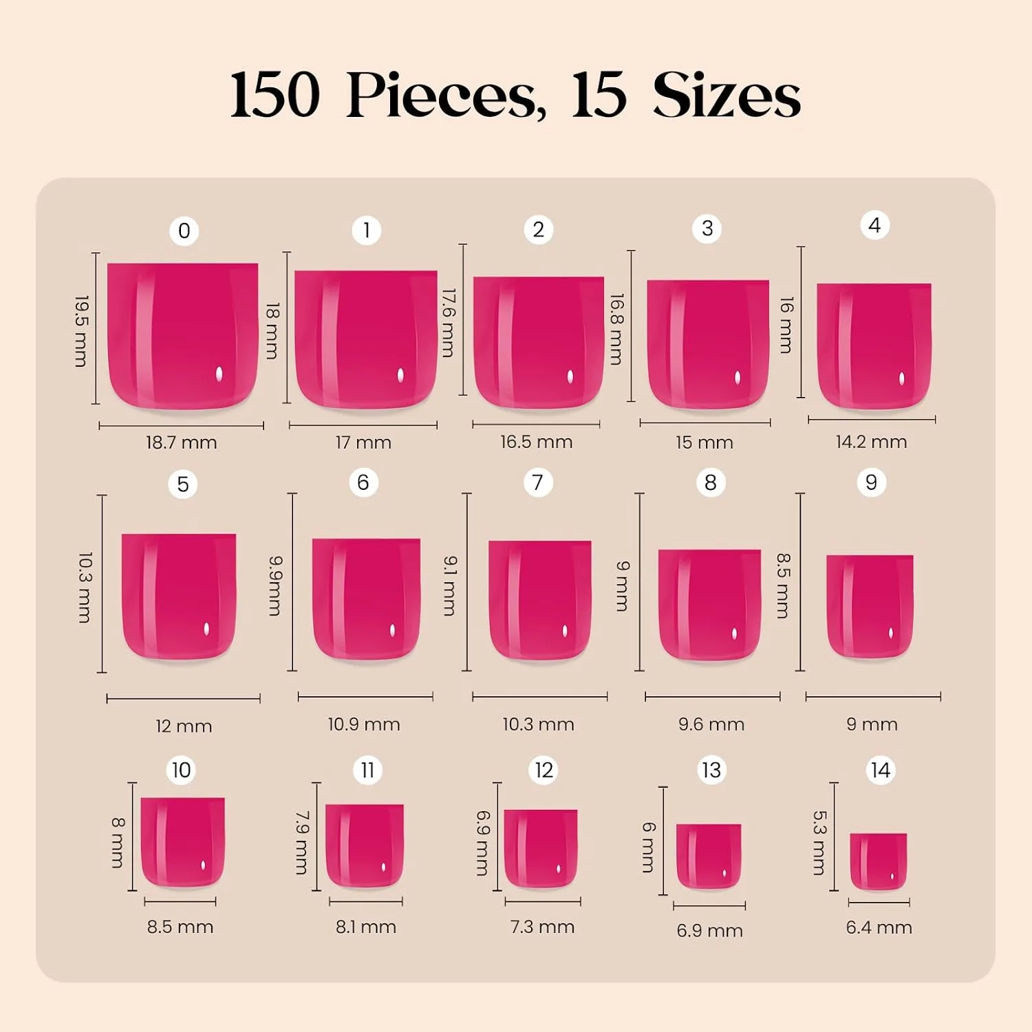 Beetles Press On Toenails - Berry Pie, Hot Pink Short Square 150 Pcs