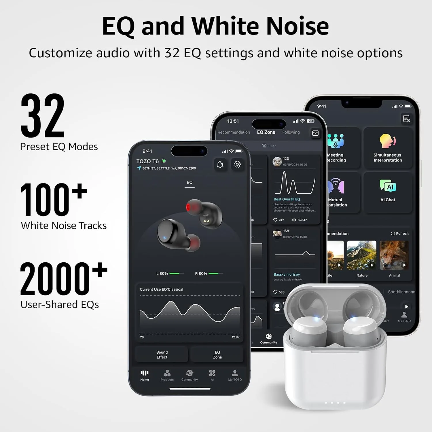 TOZO T6 Wireless Earbuds Bluetooth 5.3 Stereo Sound in Ear Headphones
