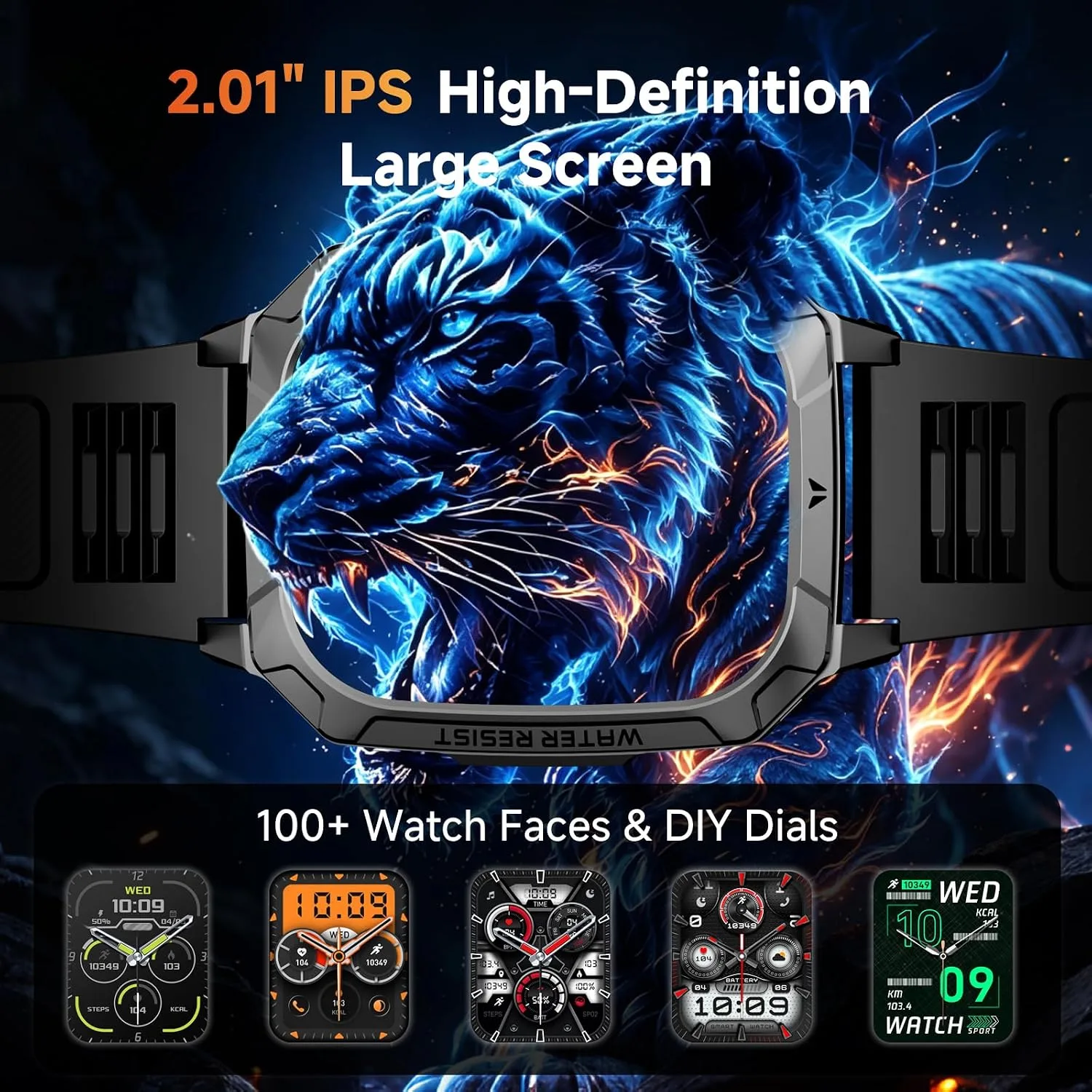 Smart Watches for Men, 1400mAh Military Smart Watch with LED Flashlight, 2.01" Fitness Tracker, Bluetooth Call, 100+ Sports, Heart Rate SpO2 Sleep, IP68, Smart Watch for Android Phones & iPhone