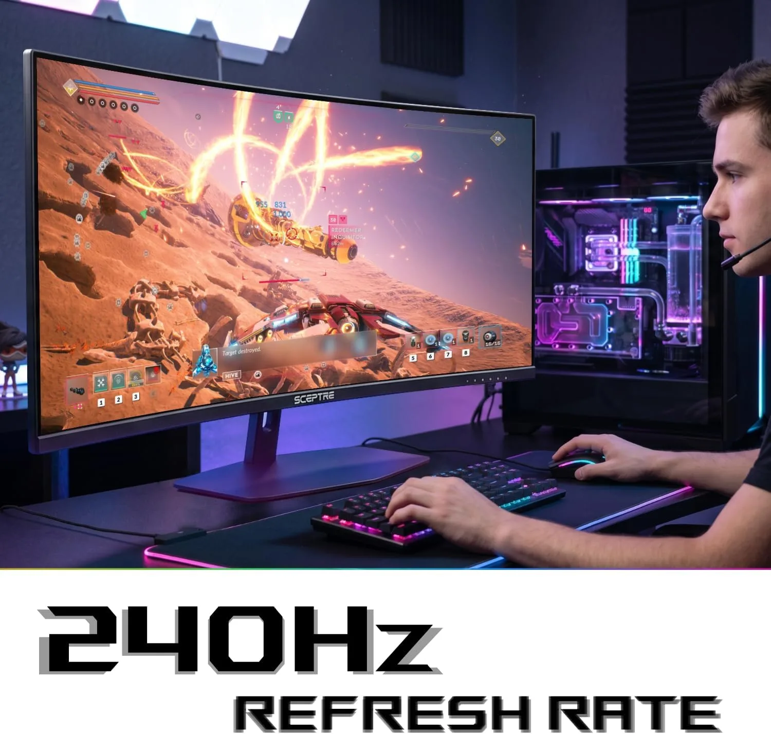 New! Sceptre Curved 34-inch Prime Gaming Monitor 3440 x 1440 up to 240Hz 1500R 1ms 100% sRGB DisplayPort x2 HDMI x2 Build-in Speakers, Machine Black 2027 (C345B-QU240T Series)