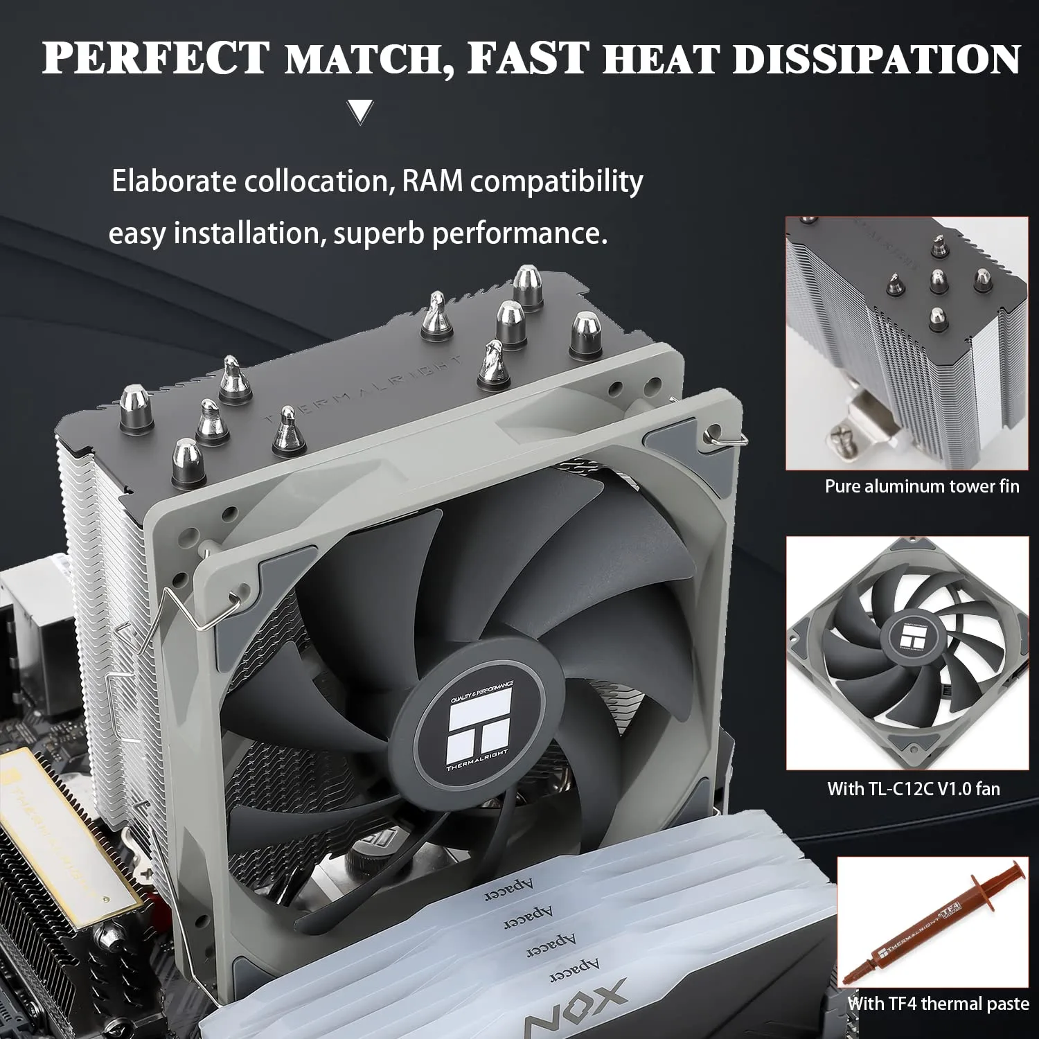 Thermalright Assassin King 120 SE CPU Air Cooler, 5 Heatpipes Heatsink Cooling, TL-C12C PWM Fan with 1550RPM Speed, Low Noise 25.6DBa, for AM4/AM5/Intel LGA 1700/1851/1150/1151/1155/1200