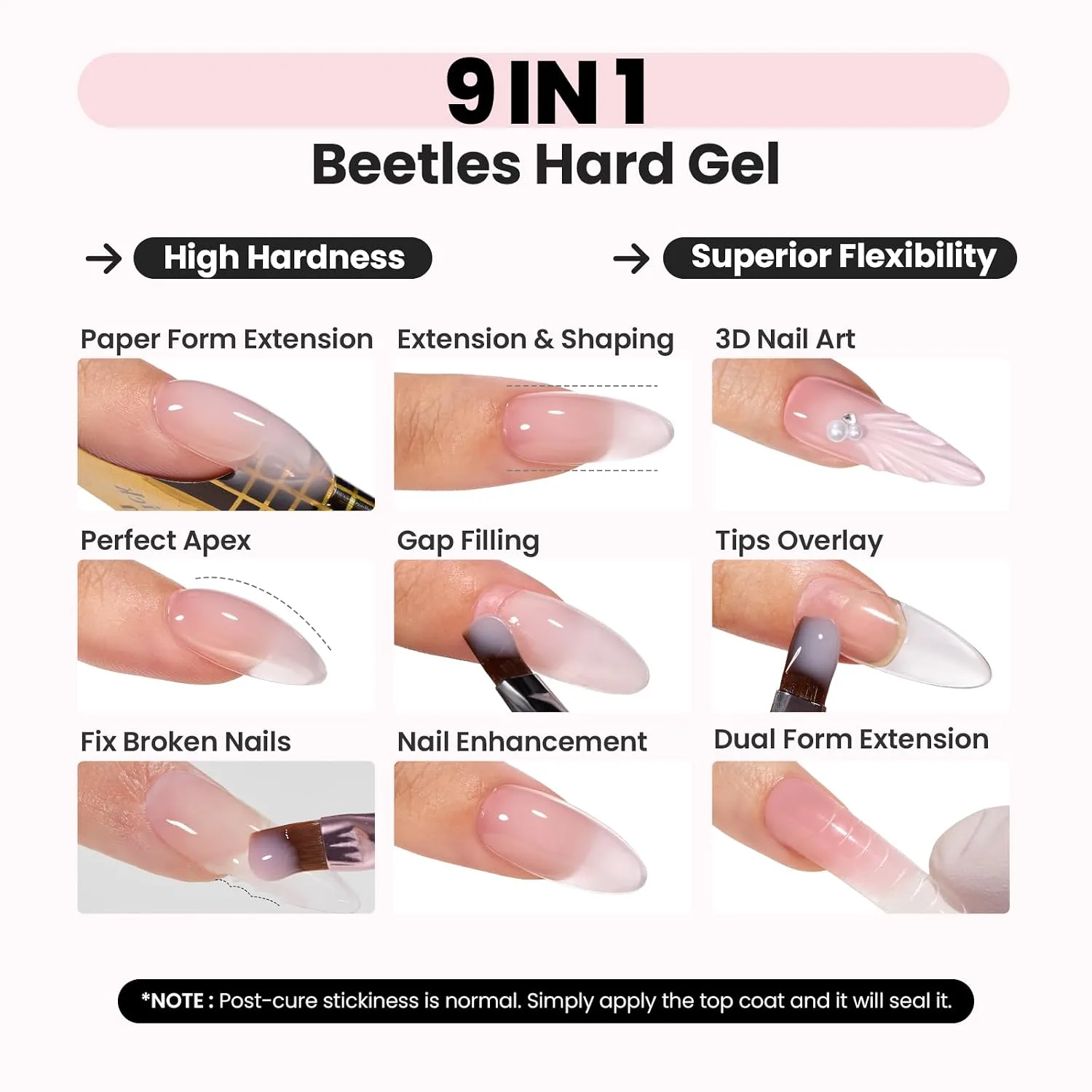 Beetles Hard Gel for Nails Nude Pink, 1 oz 9 in 1 Pink Builder Nail Gel