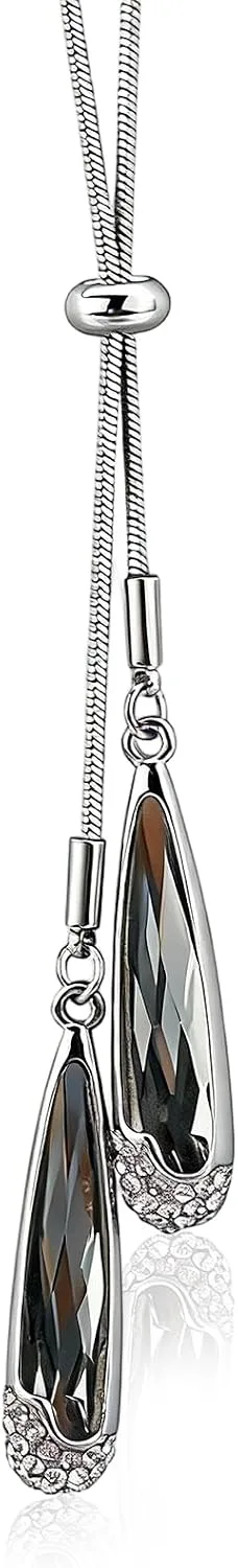 Silver Water Drop Necklace for Women Trendy Long Silver Lariat Necklace Adjustable Y Shaped Sweater Necklaces Fall Winter Outfit Jewelry Accessories