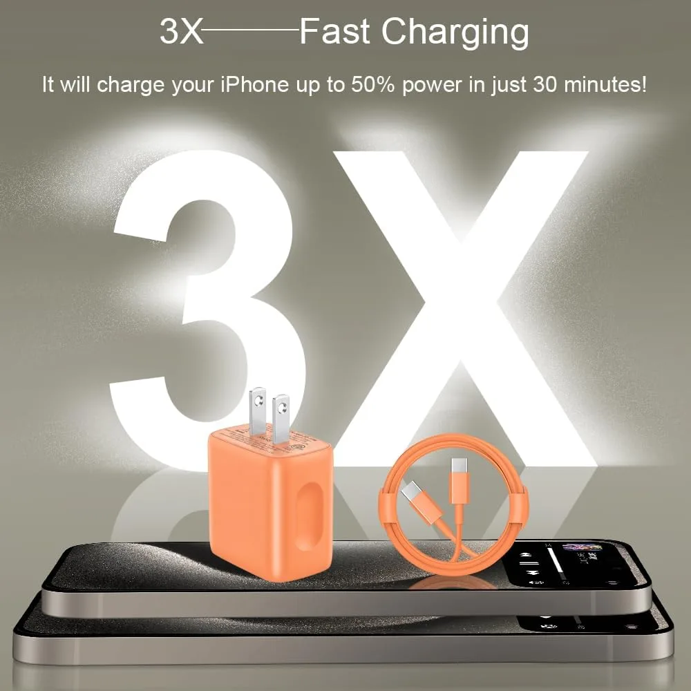 iPhone Duo Charger,iPhone 18 17 16 15 Charger Fast Charging 3+3Pack -Orange