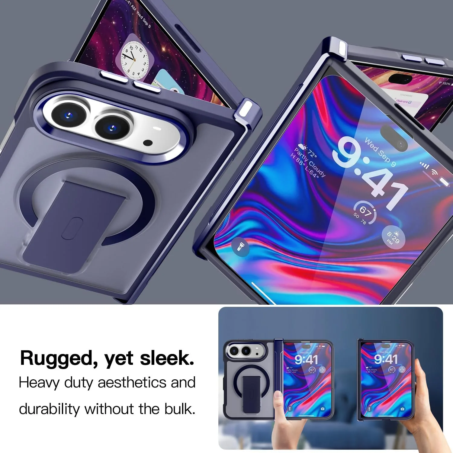 AICase for iPhone Duo Case,Fold Translucent with Hinge+Ring Stand