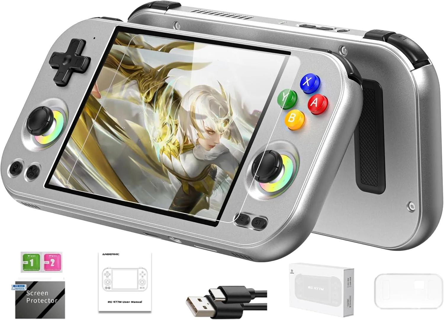 RG477M Retro Handheld Game Console , Aluminum Alloy CNC Dimensity 8300 Android14 System 4.7-inch Touch Handheld Game Console WiFi/Bluetooth Hall Joystick RGB Light 5300mah