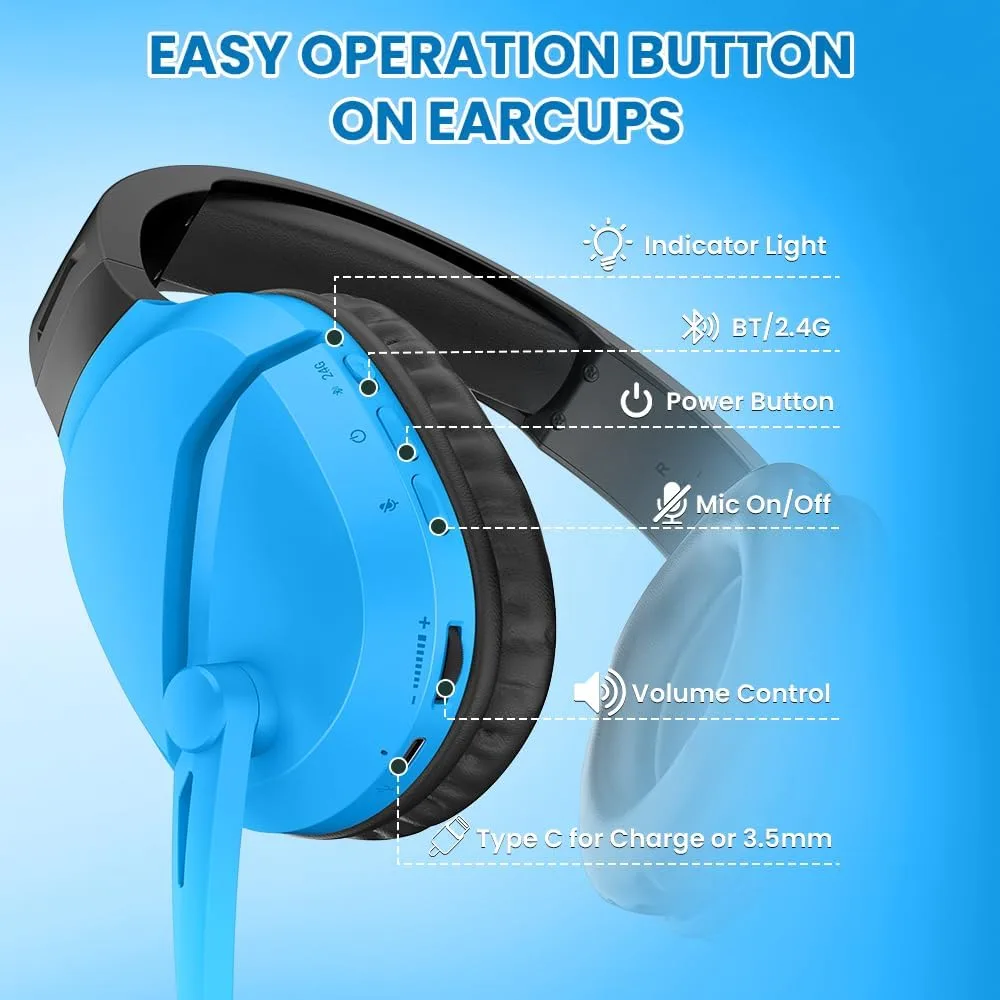 WolfLawS Wireless Gaming Headset with Mic for PS5 PC PS4, Blue