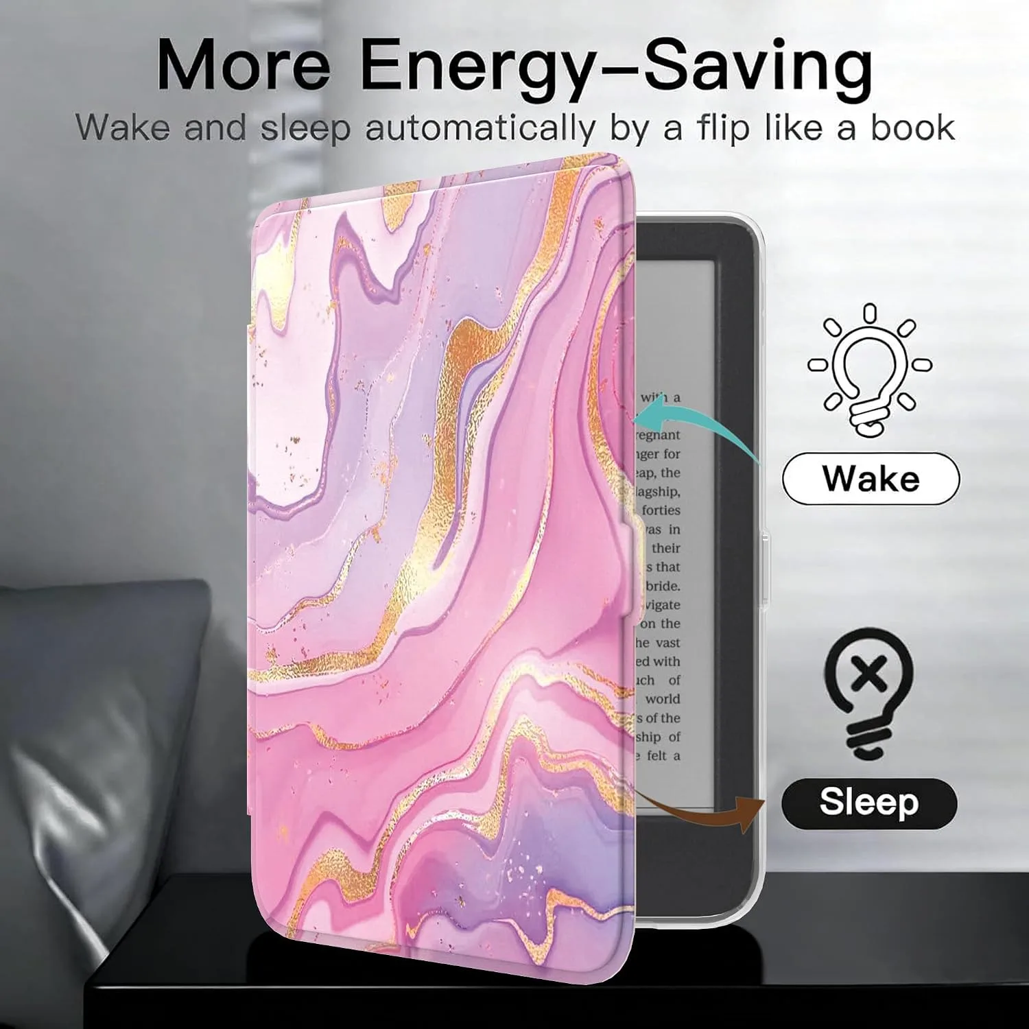 E NET-CASE Detachable Magnetic Case for 6" Kobo Clara Colour (2024) /Clara BW(2024) /2E(2022) eReader,Ultra Clear Back丨Easy to Detach & Attach丨Auto Sleep/Wake (Pink Flowing Gold)
