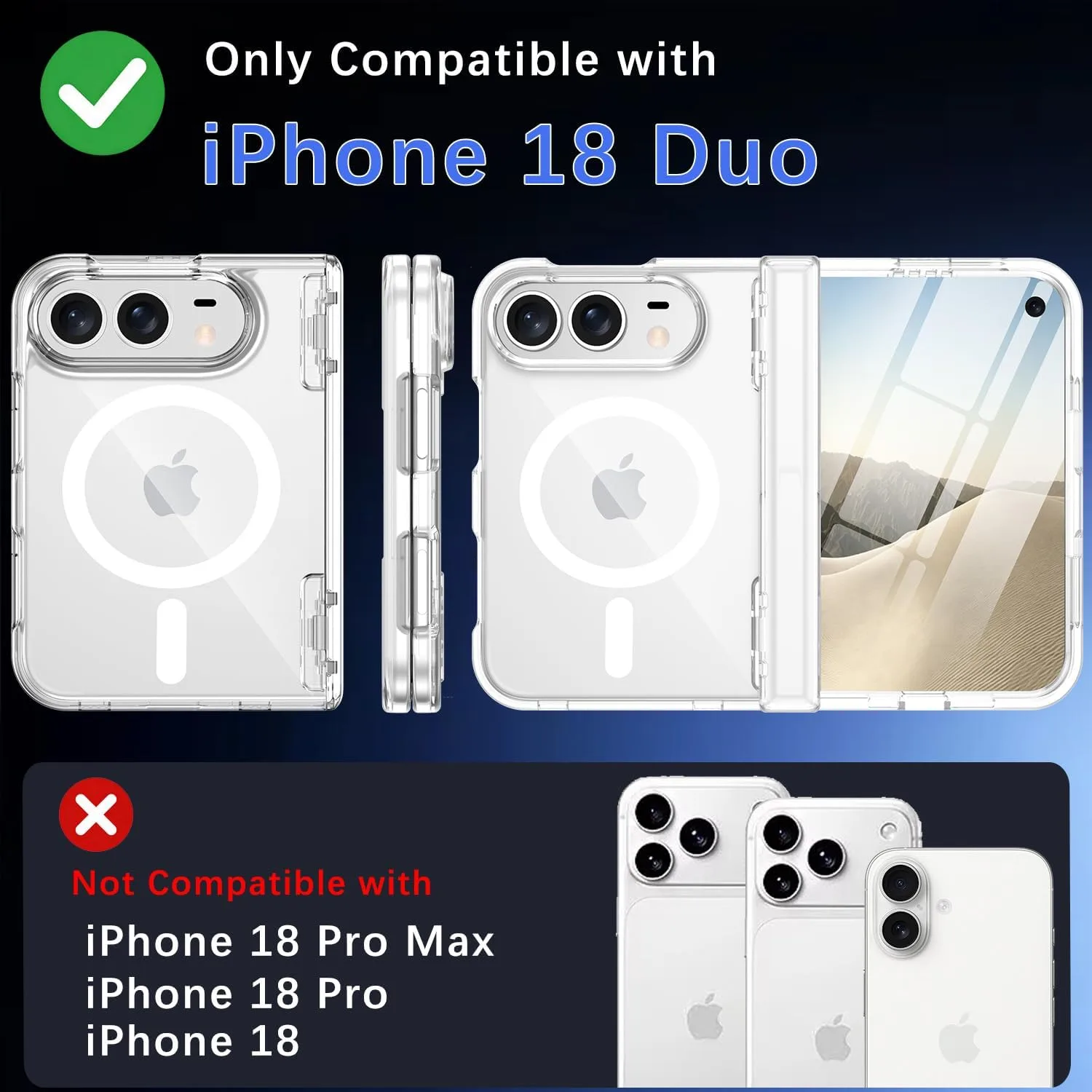 Casetego for iPhone Duo Case Magnetic,with Screen Protector,Light Clear