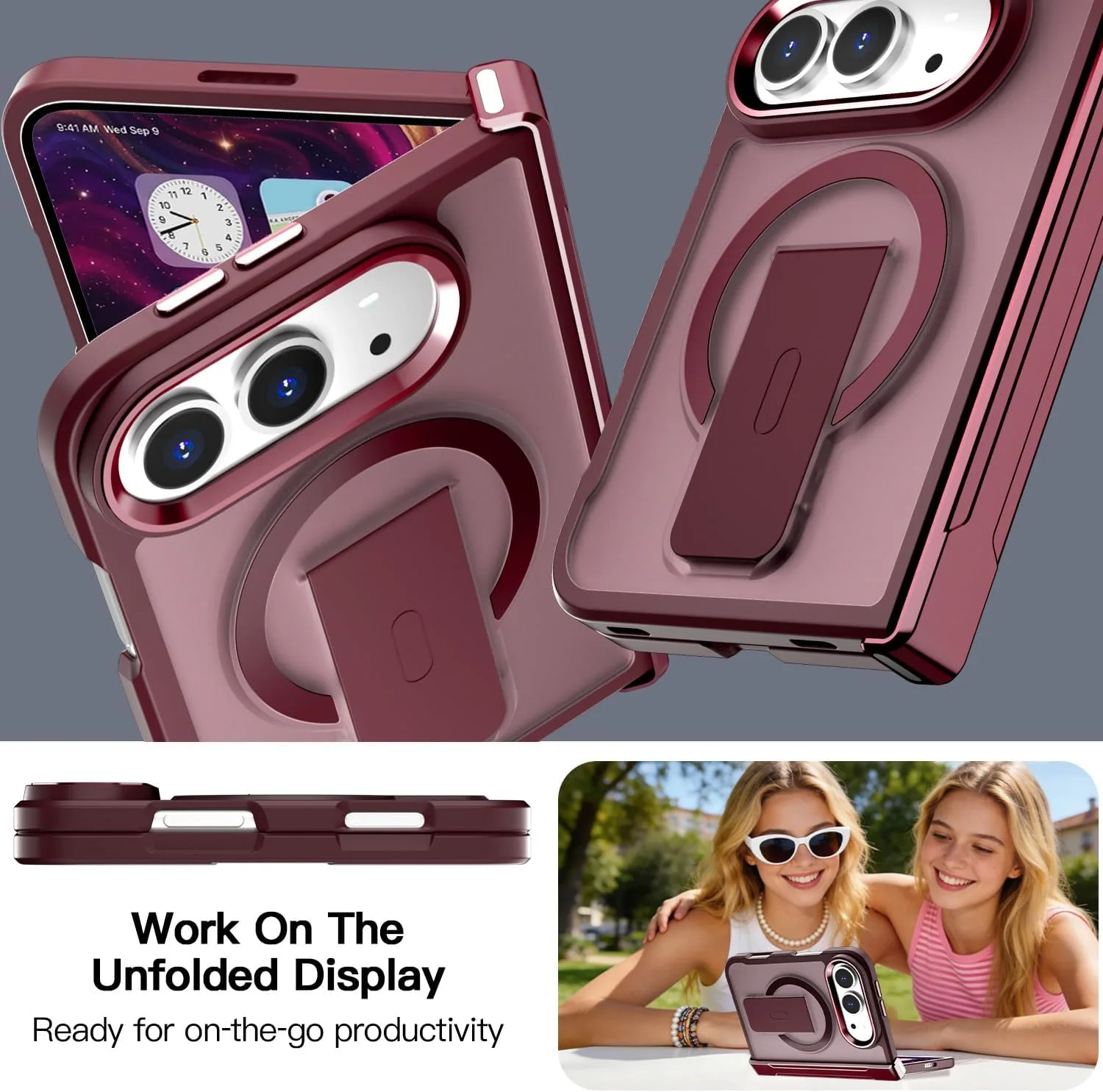 AICase for iPhone Duo Case,Fold Translucent with Hinge Protection+Ring
