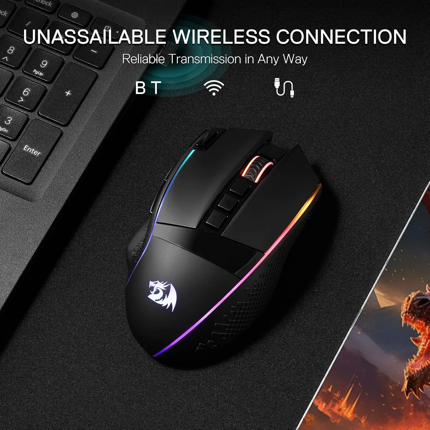 Redragon M991 3-Mode Wireless RGB Gaming Mouse 26000 DPI Remapping Keys