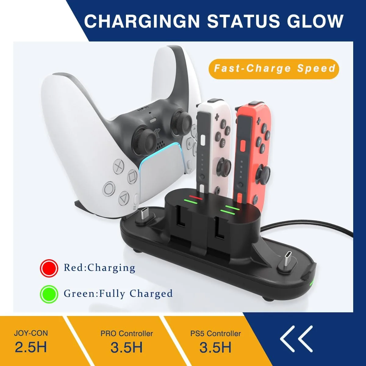 Switch Controller Charger for Nintendo Switch JoyCon/Pro /PS5 Controller