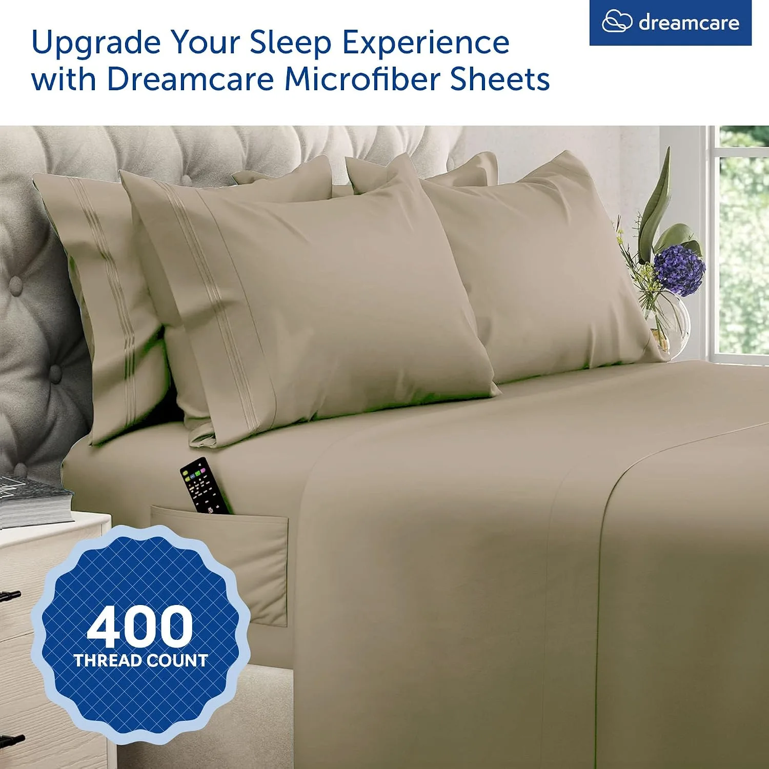 DREAMCARE Queen Sheets - 6 pcs Breathable Cooling Sheets Queen - up to 15"
