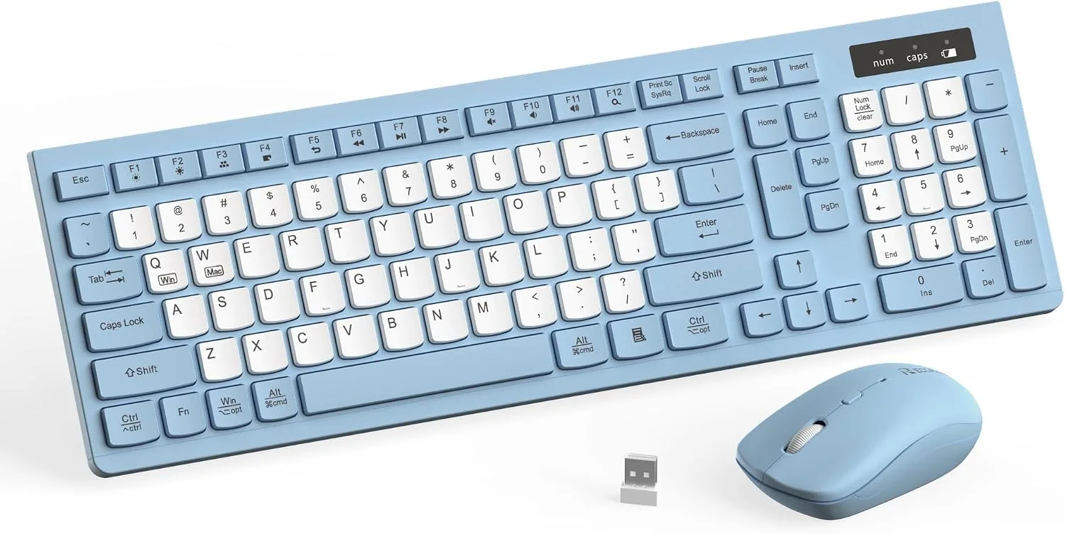 Wireless Keyboard and Mouse Combo Silent for Office and Home(Misty Blue-B)