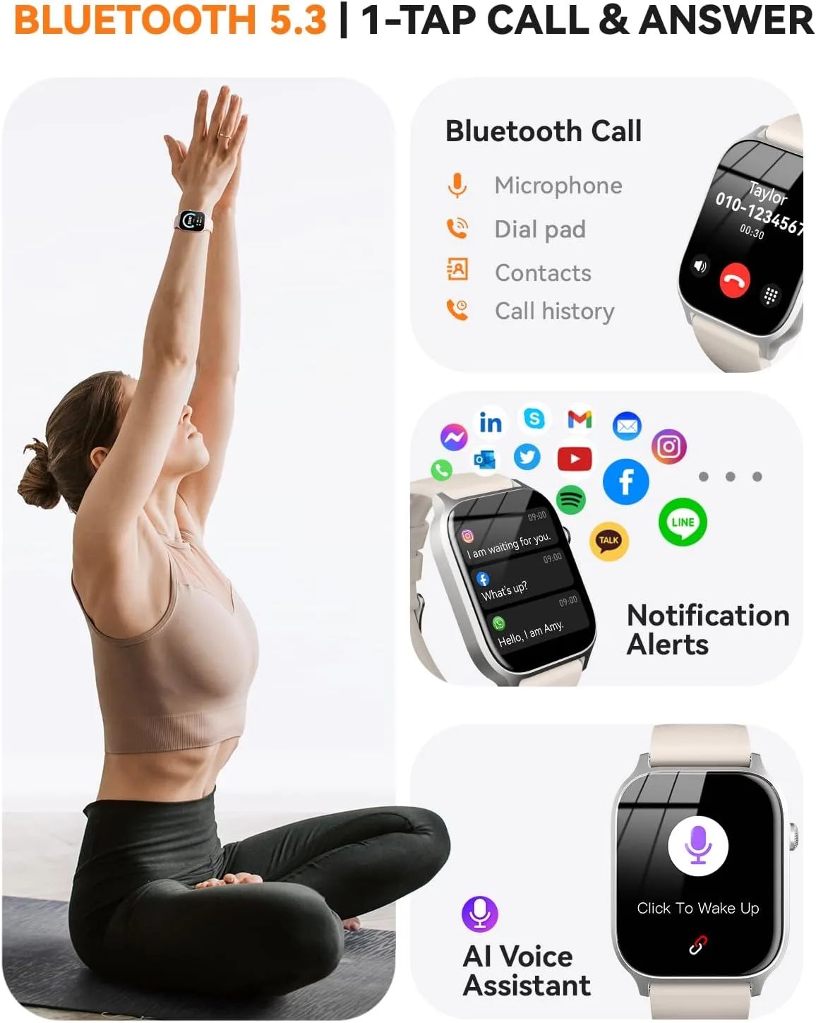Smart Watches for Women Men, Fitness Tracker Watch with 110 Sports Modes, Step Counter/Sleep Monitor/Pedometer, IP68 Waterproof, Bluetooth Call & Music Control Smartwatch for iPhone/Android,Starlight