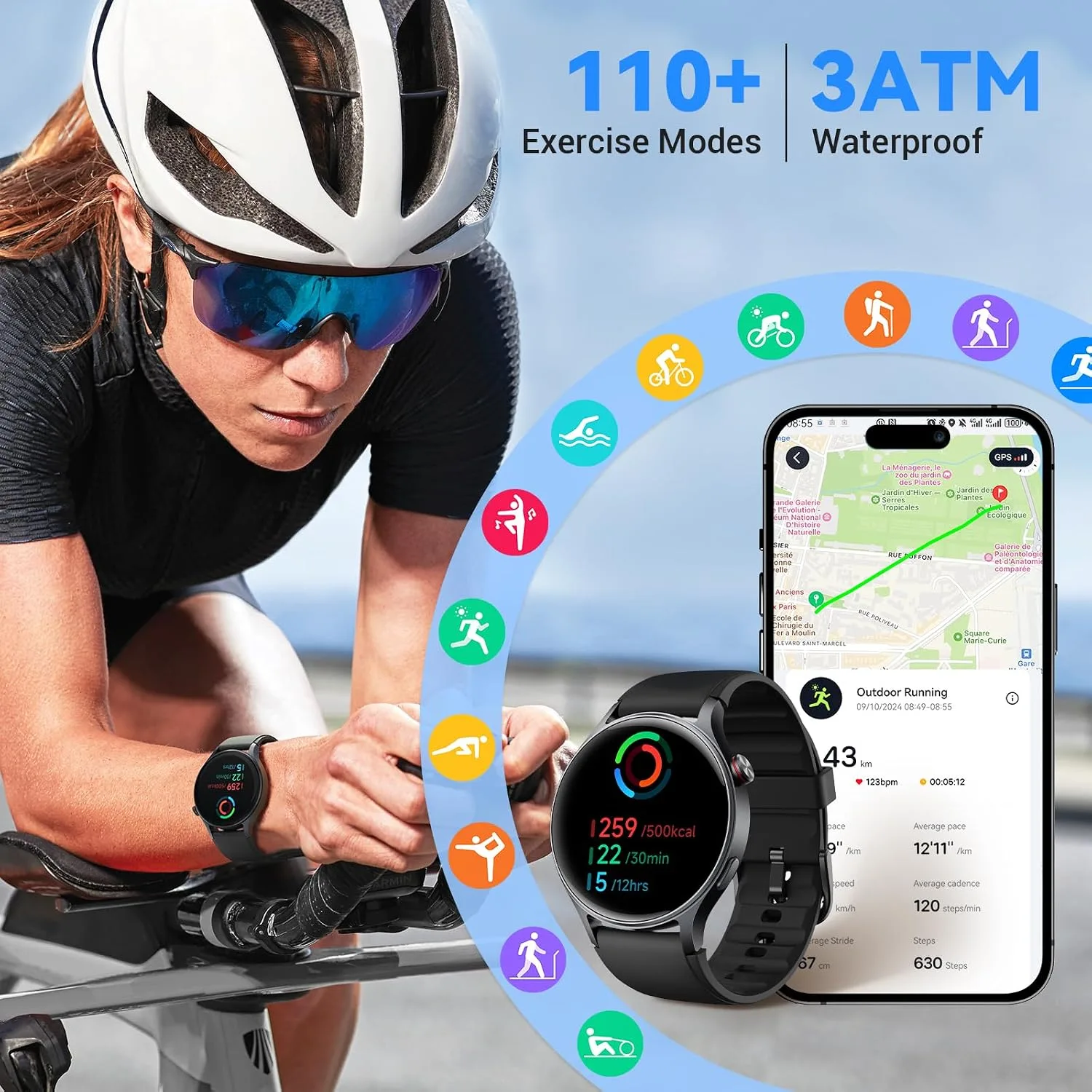 Fitpolo Smart Watch for Men Women,1.3" AMOLED Fitness Tracker (Black)