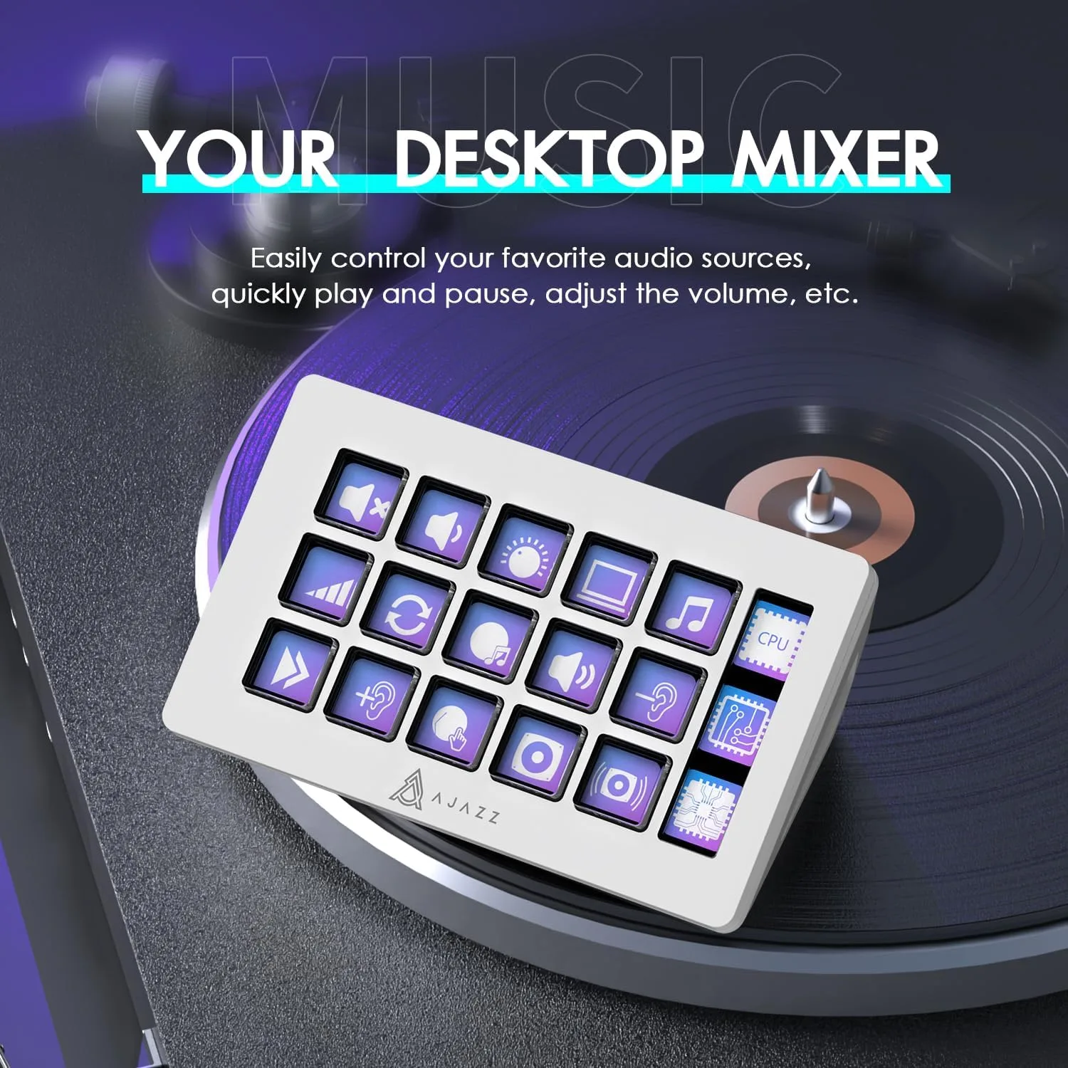 MANBASNAKE AKP153 Studio Deck, Stream Controller, 15 Macro Keys (White)