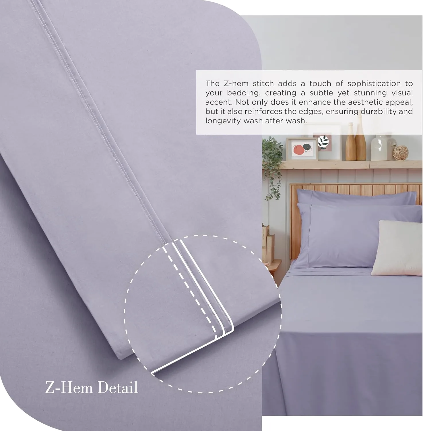 Linen Home 100% Cotton Percale King Sheets 4Pc Cooling Set Prelude Purple