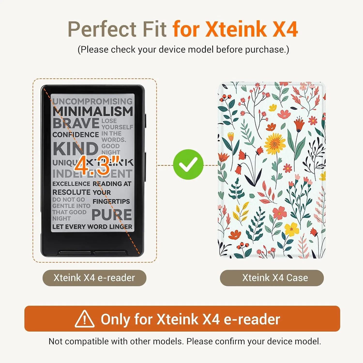 CoBak Magnetic Case for XTEINK X4, Ultra-Lightweight Protective Cover for Xteink X4 E-Reader, Secure Magnetic Attachment(Flower Sea)