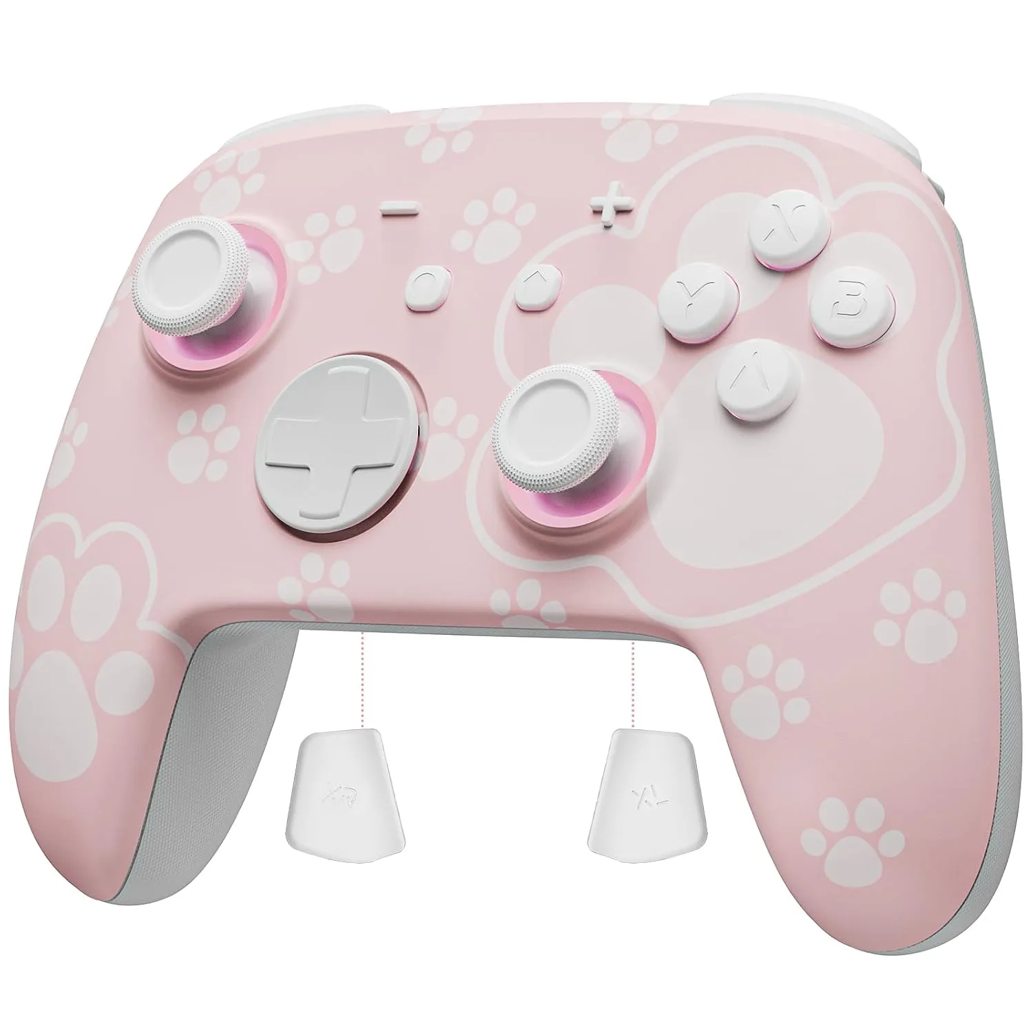 Cute Switch Pro Controller Wireless Compatible with Nintendo Switch 2/OLED/Lite, Grily Hall Effect Controller, Firefly Bluetooth Remote Gamepad Controles Pink with 7 LED Colors/Paddle/Turbo- Cat Paw Pattern