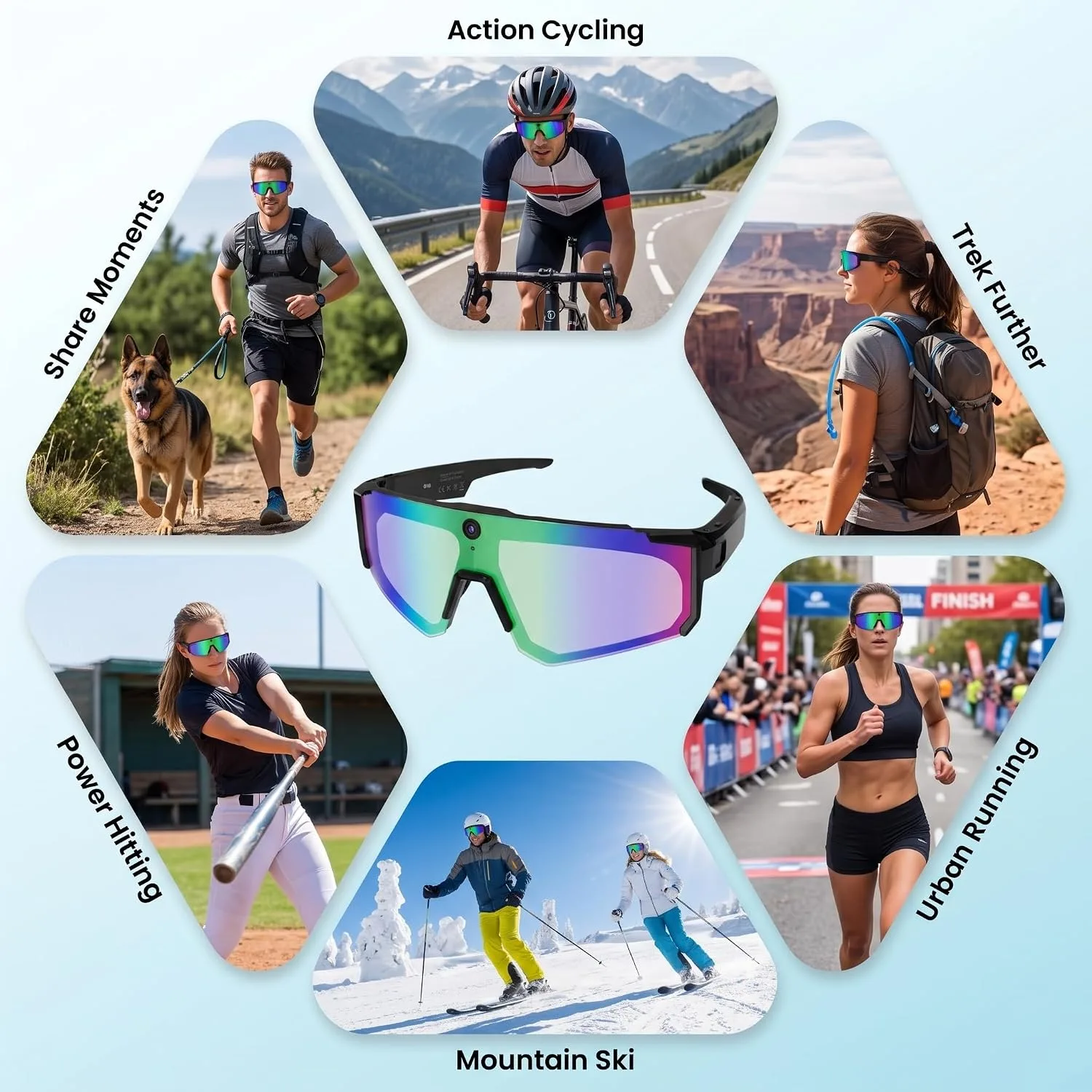 AI Smart Glasses with Camera, Bluetooth Sunglasses for Sports-Blue