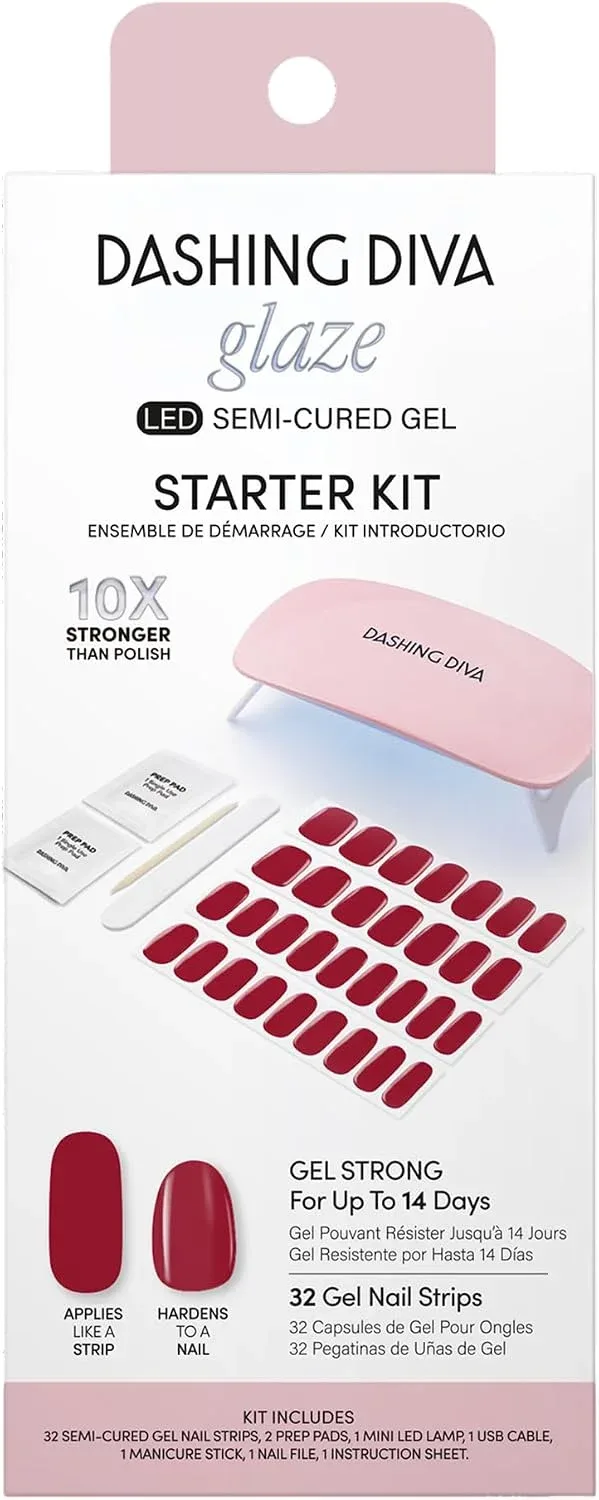 Kit de Manicura Dashing Diva Glaze Nail Starter Hot Tamale con Lámpara LED