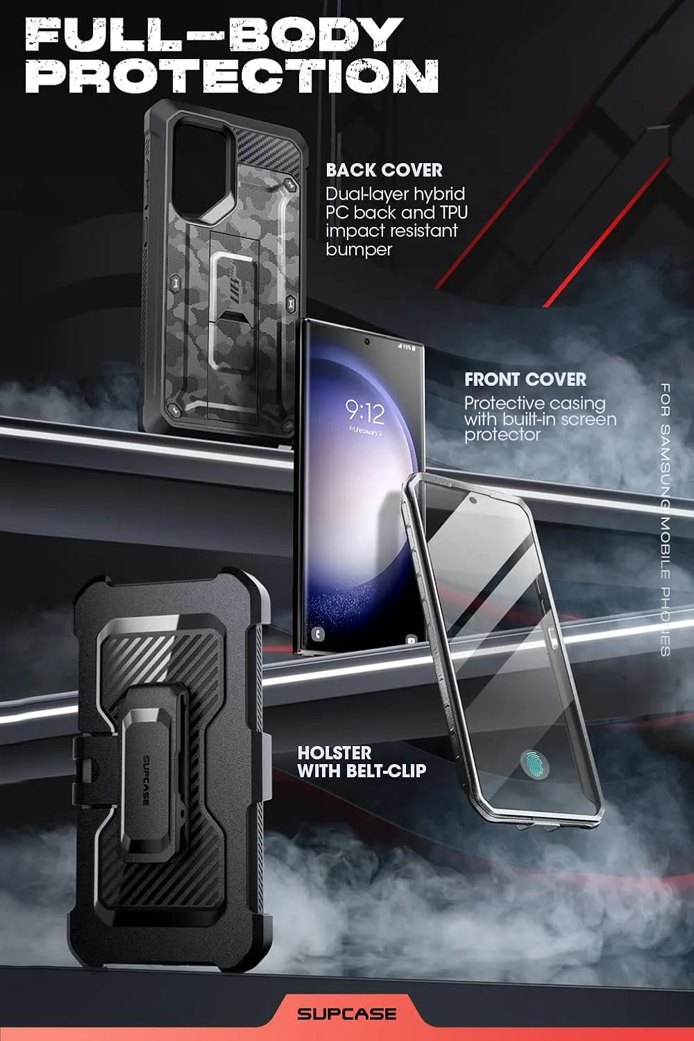 SUPCASE for Galaxy S23 Ultra Case with Built-in Screen Protector, CamoGray