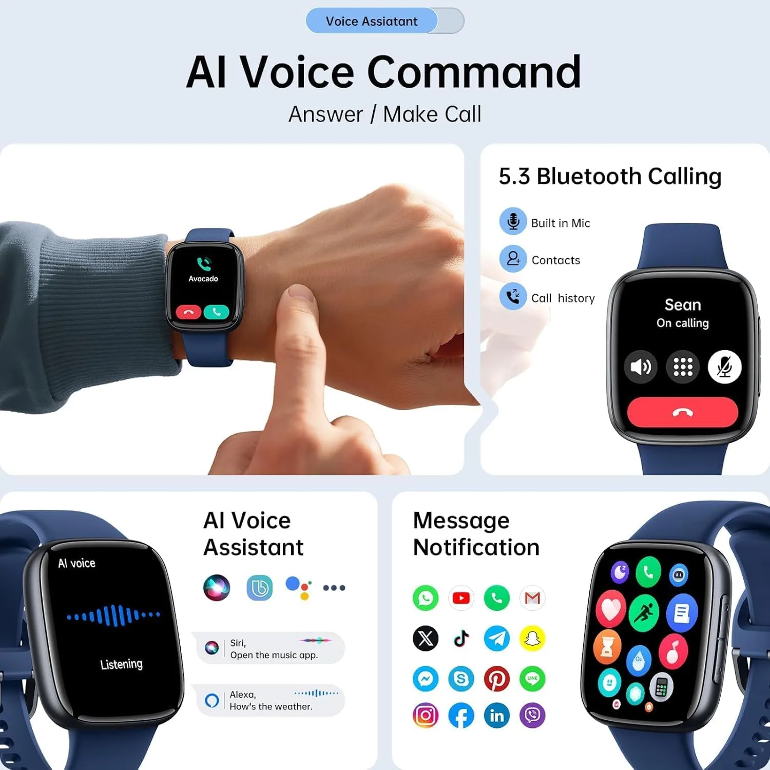 Quican Smart Watches for Men Women, 1.85" HD AMOLED Smart Watchfor iPhone & Android, 12-Day Battery, 3ATM Waterproof,Bluetooth Calls/Messages, Health Monitor, 120+ Sports ModesFitness Watch, 2 Bands
