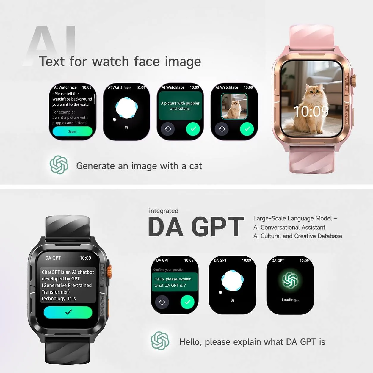 GPS Smart Watch for Men with ChatGPT，Compass&Flashlight/2 Straps（Pink）