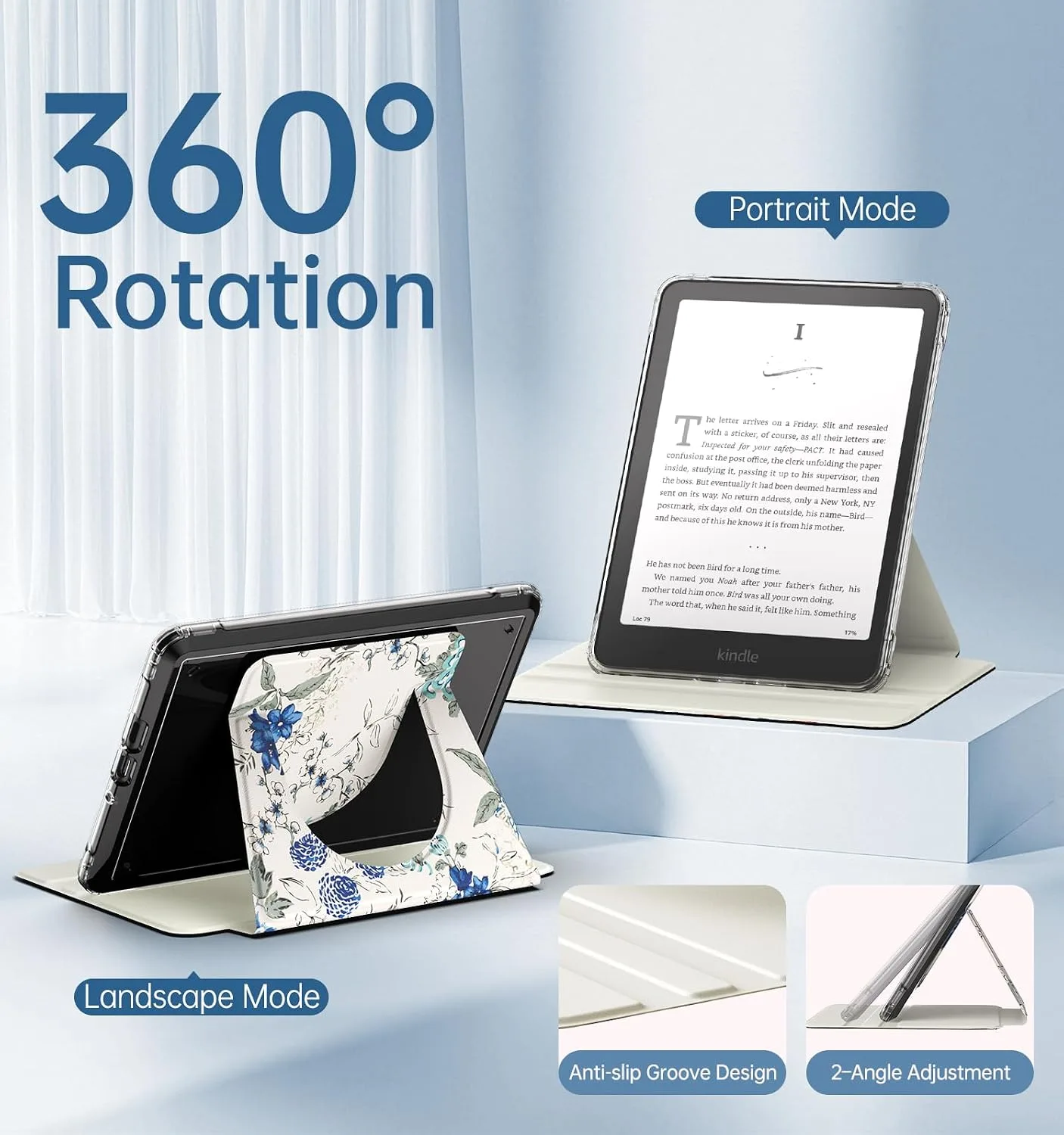 MoKo 360°Rotating Detachable Case for 7" eBook Reader, Pale Blue
