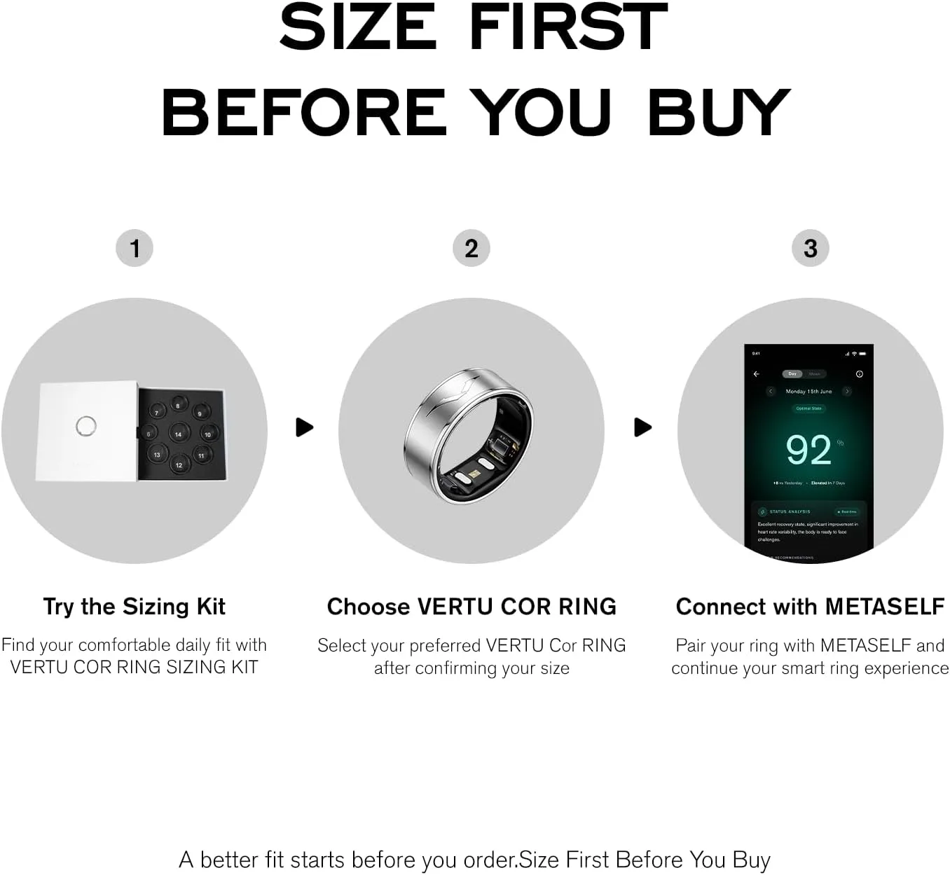 VERTU Cor Rring Ultra Smart Ring, Sleep & Activity Trends, Black, Size 10