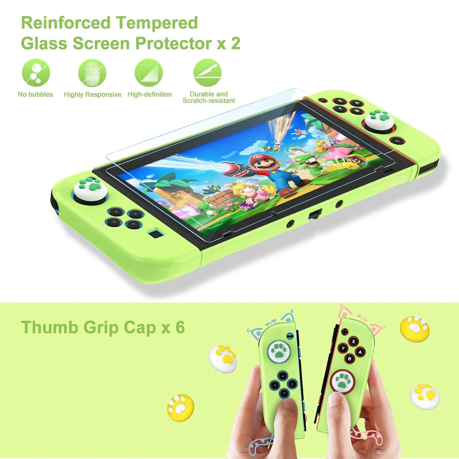 Younik Switch Accessories Bundle, 17 in 1 Green Switch Accessories Kit for Girls Include Switch Carrying Case, Adjustable Stand, Protective Case for Switch Console & J-Con