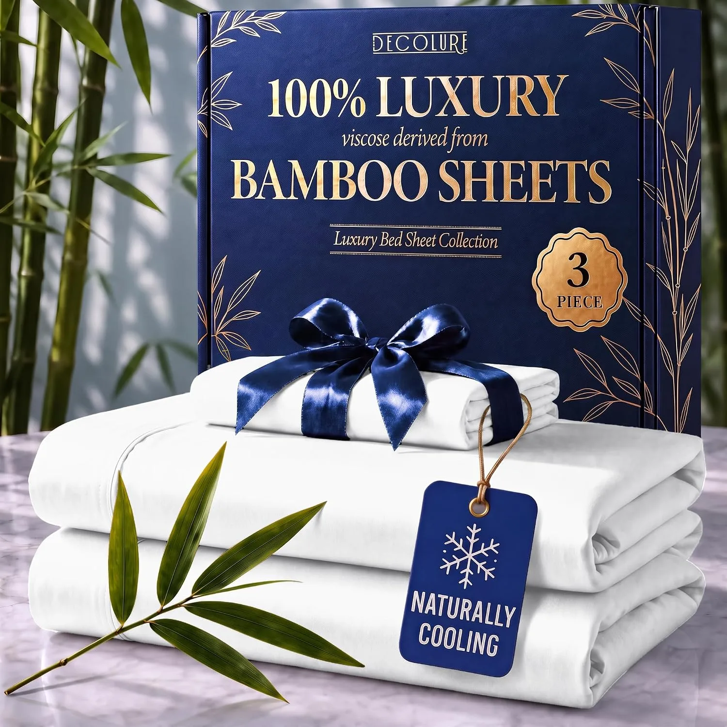 DECOLURE 100% Viscose from Bamboo Sheets Twin Size | 3 Pc Cooling Bed Set