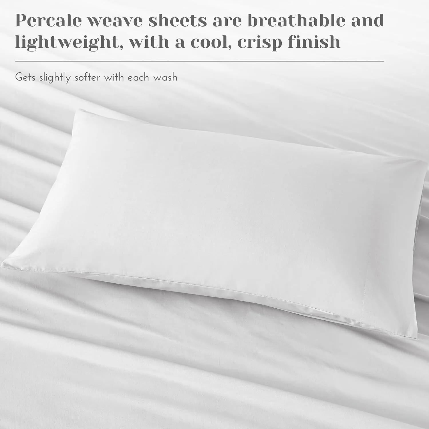 Comfort Spaces 100% Cotton Percale Sheets Queen Sheet Set 4 Pcs, White