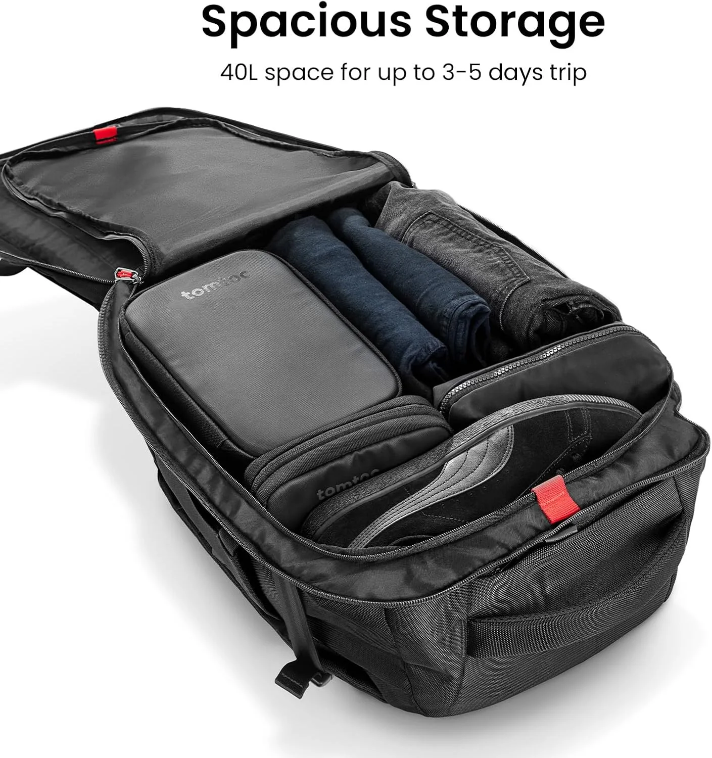tomtoc Travel Backpack 40L, TSA Carry On Bag Flight Approved, PFAS Free